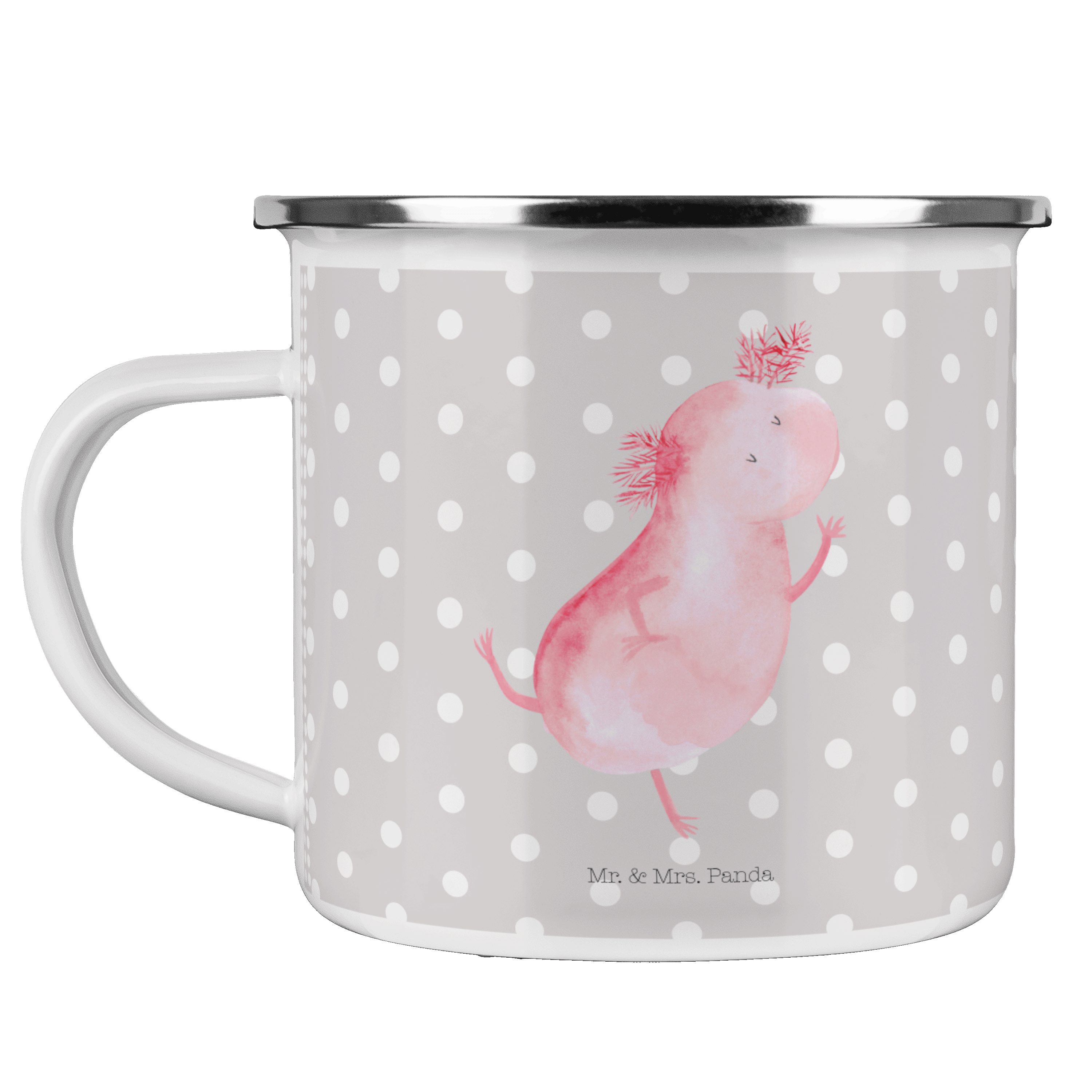 C, Emaille Kaffee Panda Axolotl Grau Mr. Pastell & Blechtasse, tanzt Mrs. Geschenk, Hüpfen, Becher - -