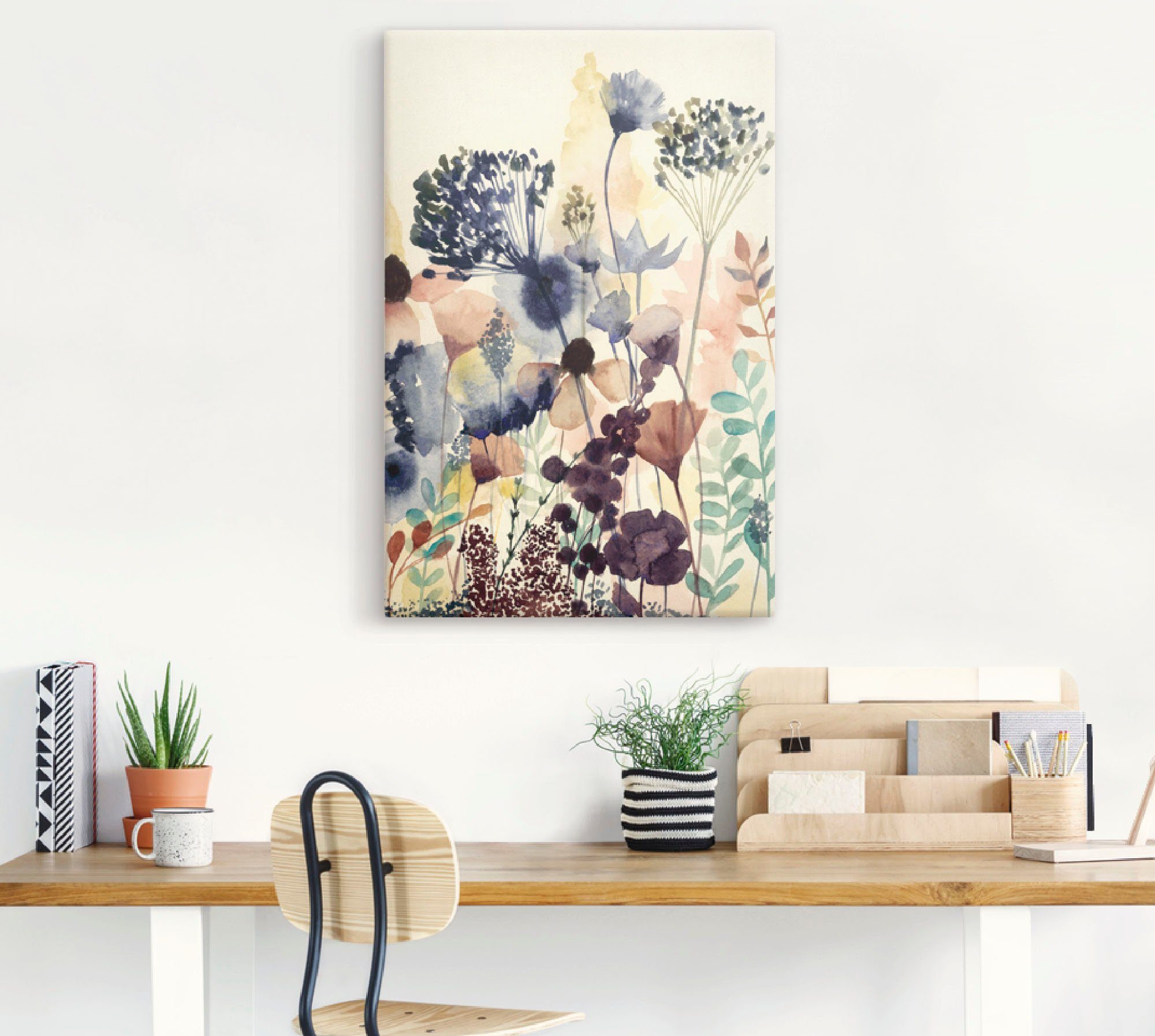 Artland Leinwandbild Sonnengetrocknete Blüten II, Blumenwiese (1 St), auf Holzrahmen gespannt