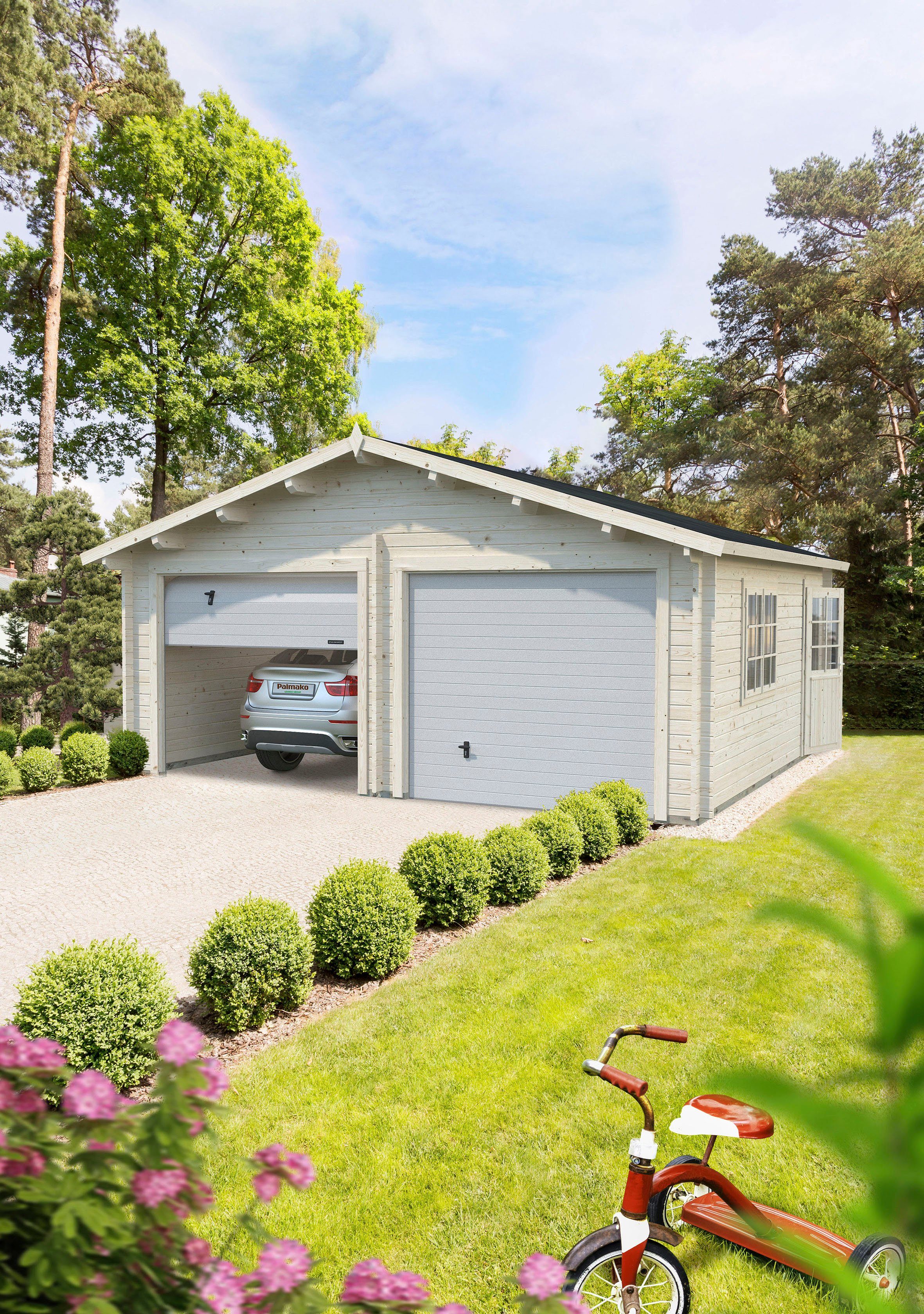 Palmako Garage Roger, BxTxH: 629x565x310 cm, mit Sektionaltor, naturbelassen