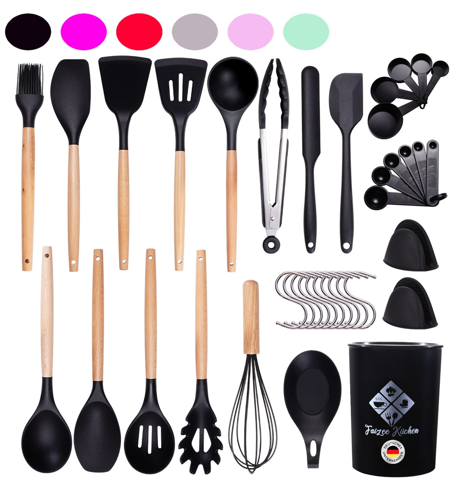 Faizee Home Kochbesteck-Set 38 tlg. Küchenhelfer Set in verschiedenen Farben Silikon (38-tlg)