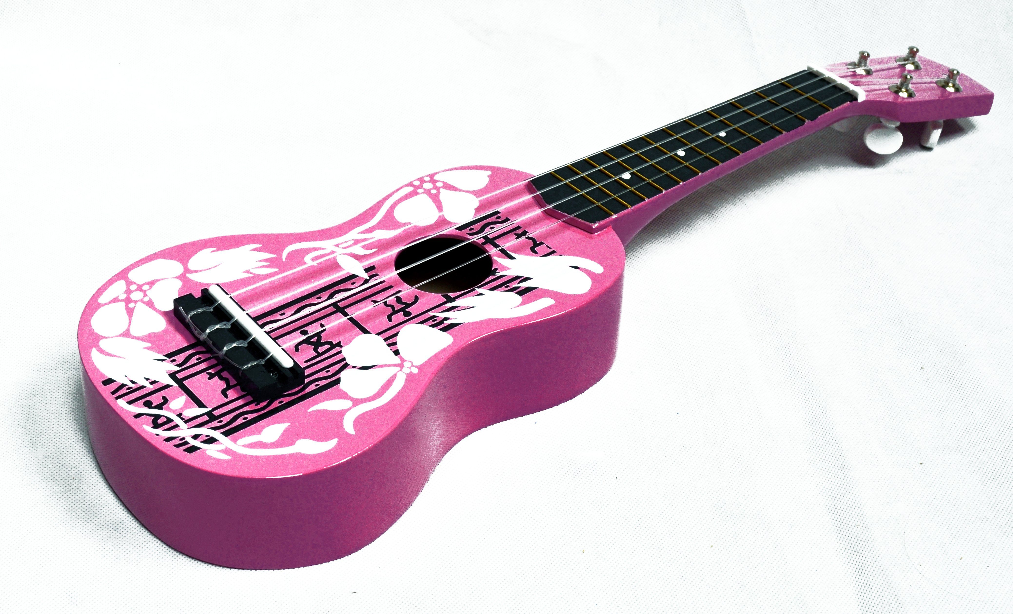 Ukulele Sopranukulele Hawaii Motiv Blumenmuster Nylonsaiten bunt