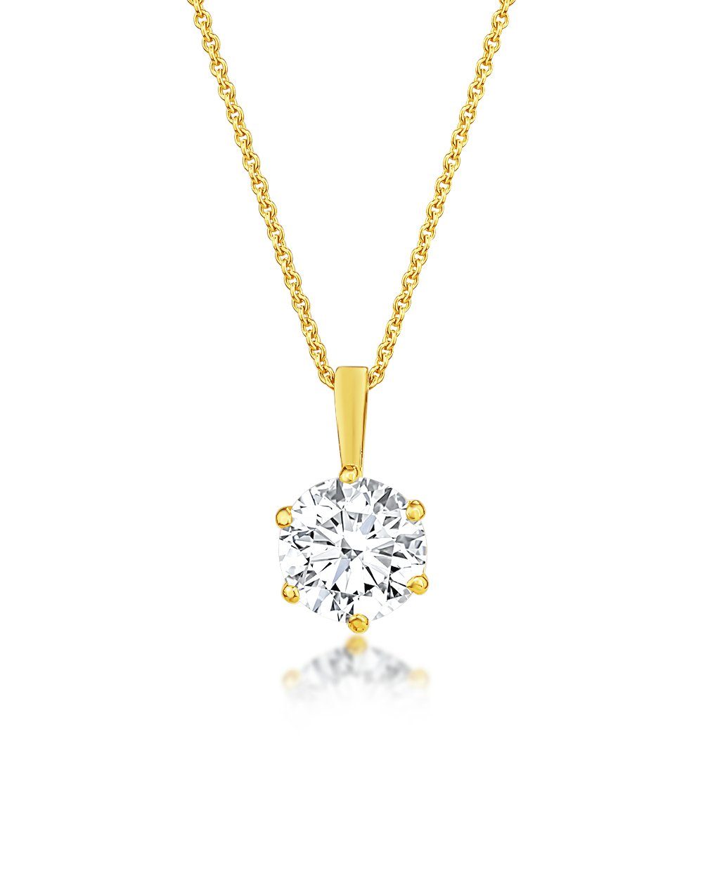 DANIEL CLIFFORD Goldkette 'Kira' Damen Halskette 585 Gold mit Kristall-Anhänger (inkl. Verpackung), 45cm Goldkette, 14 Karat Gelbgold