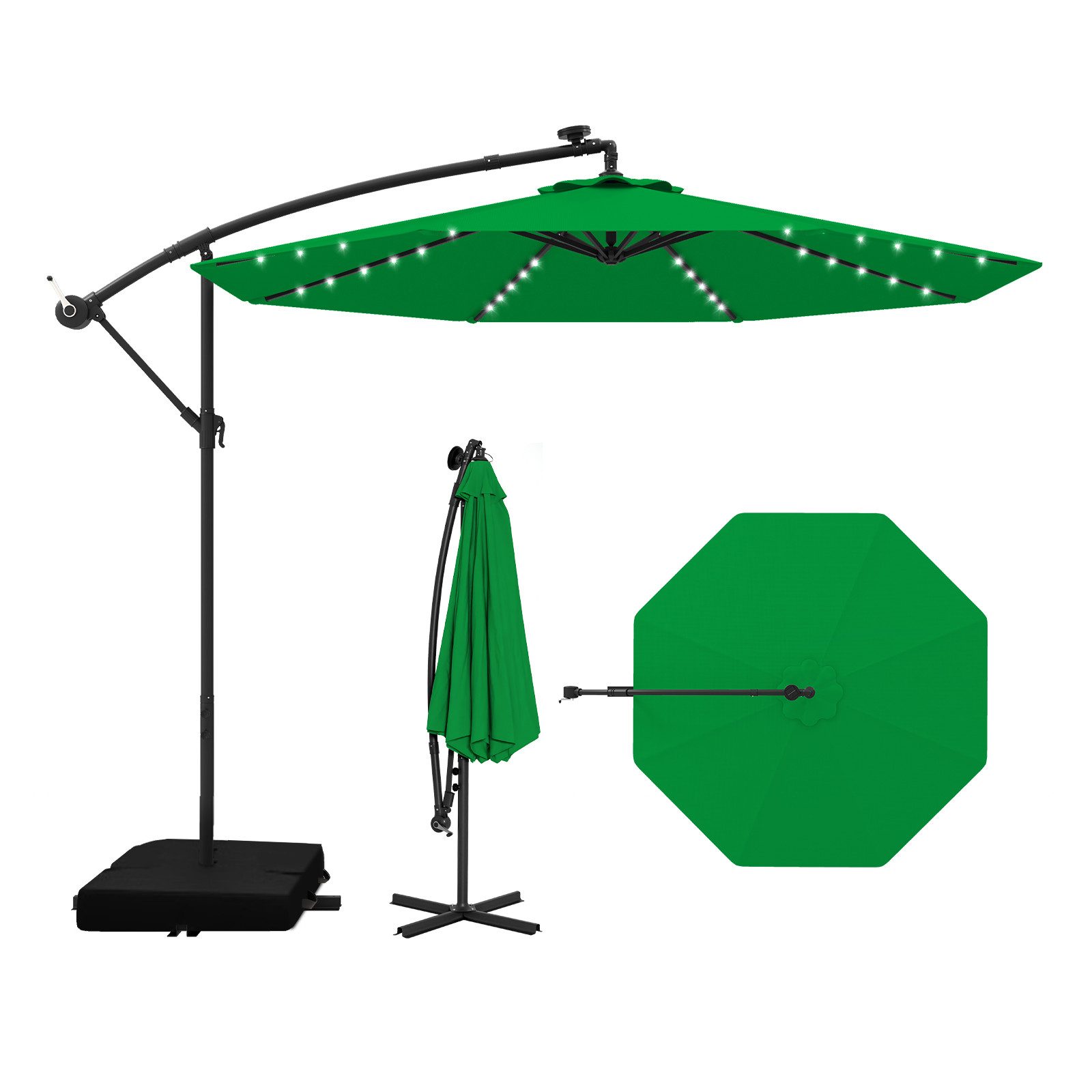 COSTWAY Sonnenschirm Gartenschirm, mit Ständer, 40 Solar LED Leuchten