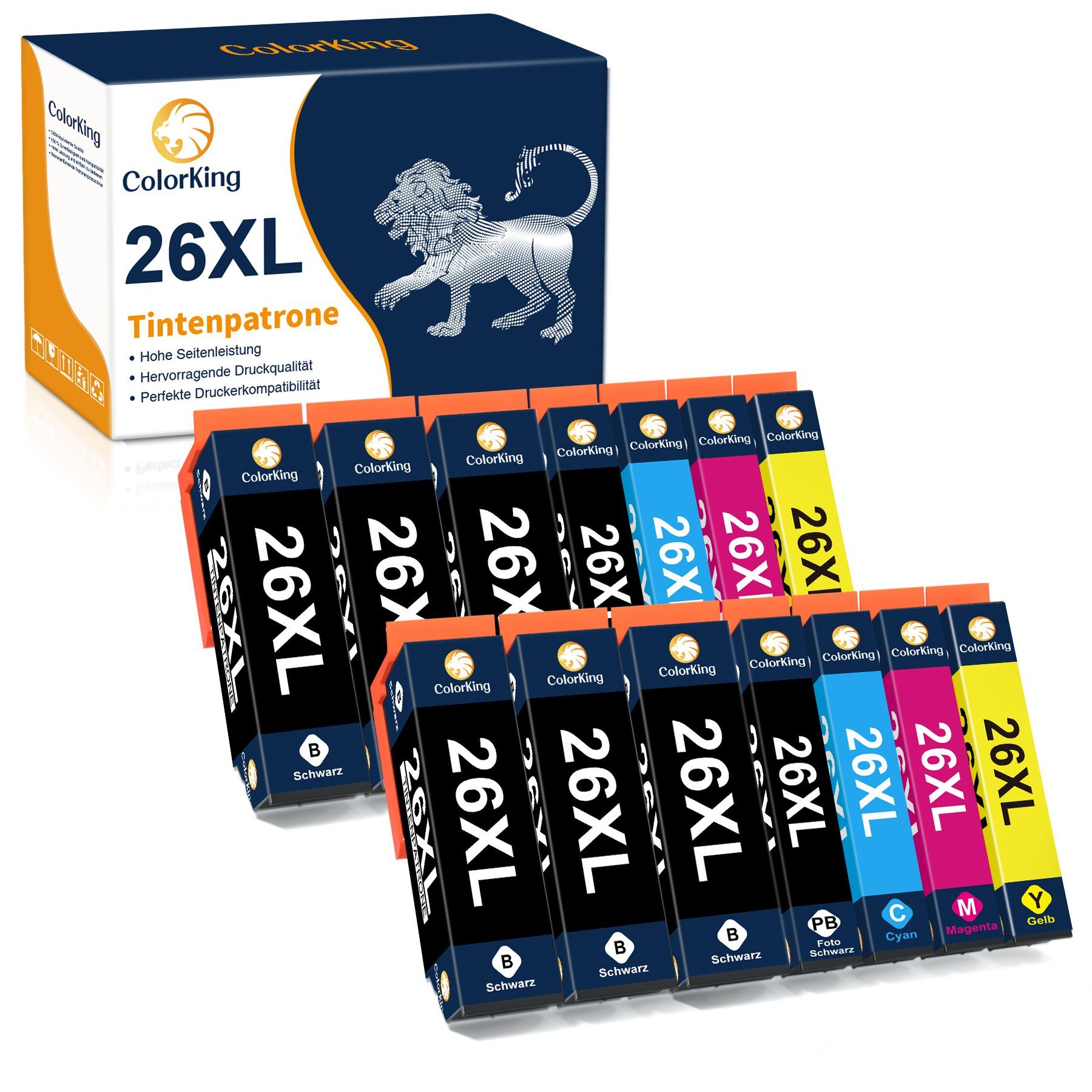 ColorKing 14x 26 Druckerpatrone für EPSON 26 XL Multipack Tintenpatrone (xp510 xp520 xp600 xp605 xp610 xp615 xp620 xp625 xp700 xp710 xp720 xp800 xp810 xp820, 0-tlg) | Tintenpatronen