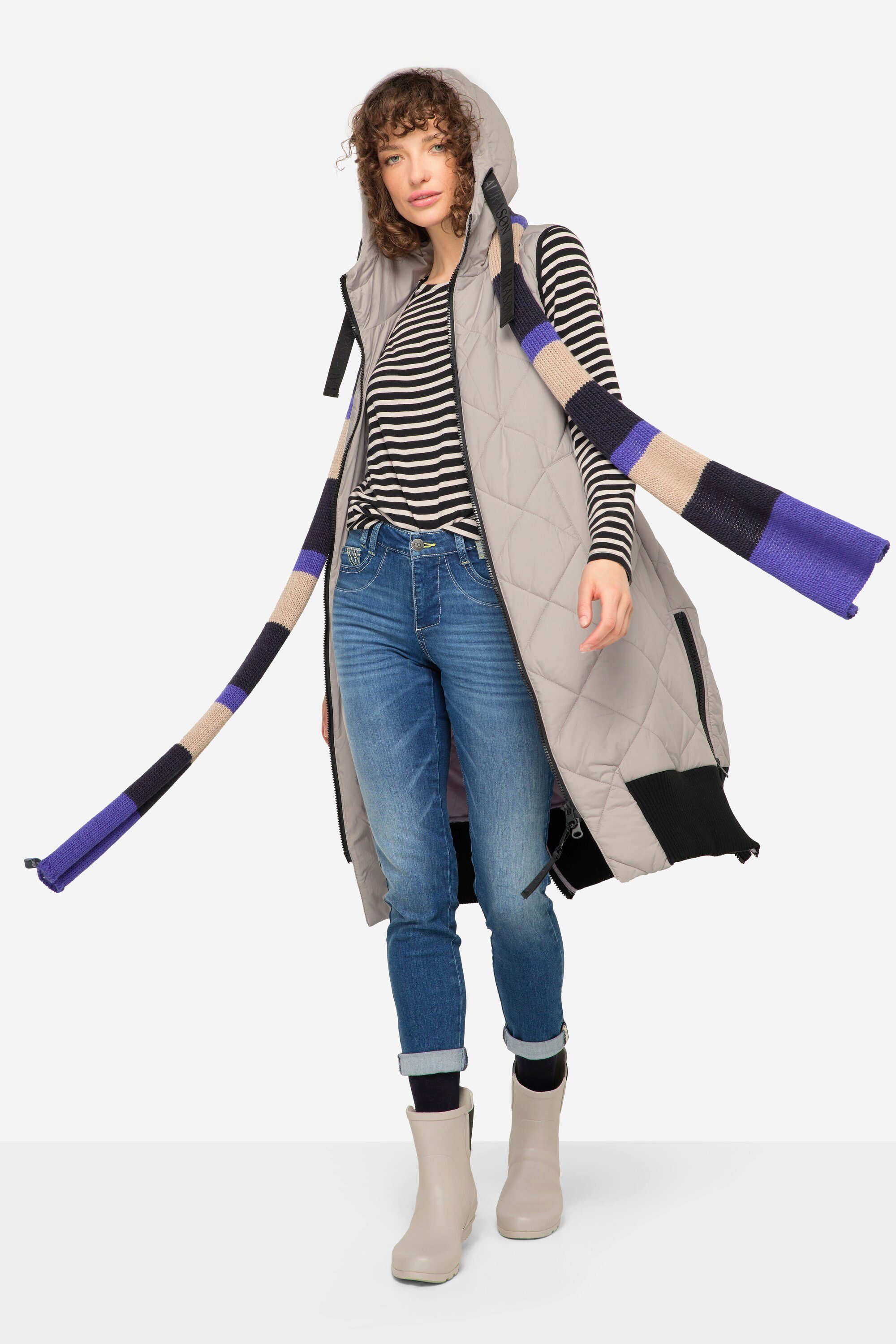 Steppweste Steppweste lange Form Kapuze 2-Wege-Zipper
