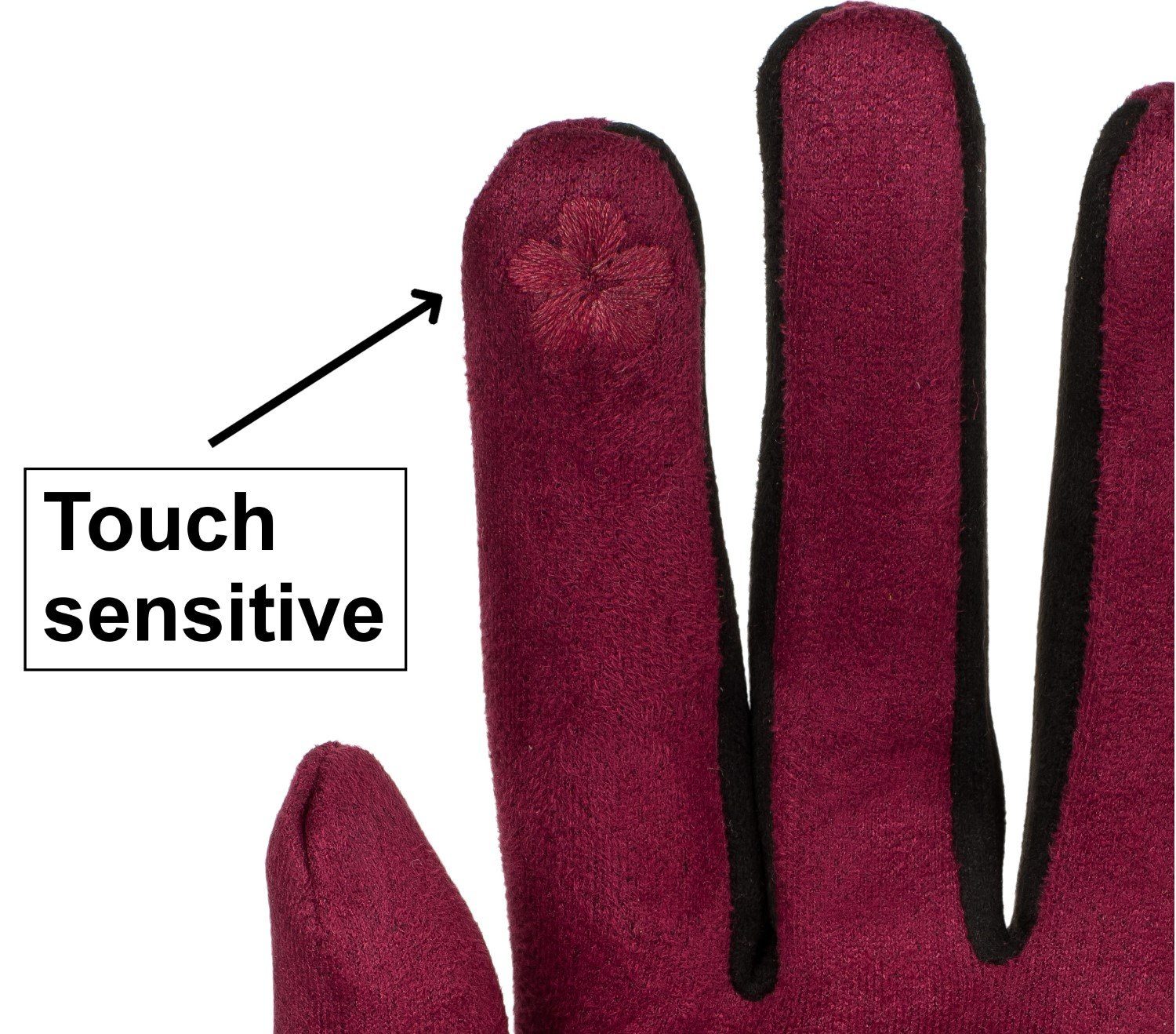 styleBREAKER Fleecehandschuhe Touchscreen Handschuhe Kontrast Bordeaux-Rot