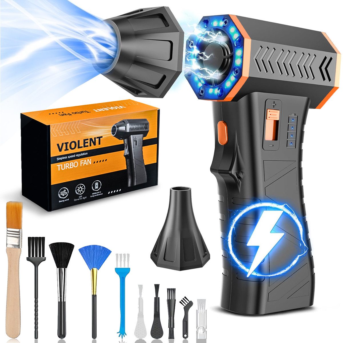 FOSMET Ручні пилосмоки Electric Air Duster, 300000 RPM, Druckluft Compressed Air Duster, 200 W, Beutellos, Elektrisches Staubgebläse 4-Stufen 300000 U/min Ergonomischer Griff