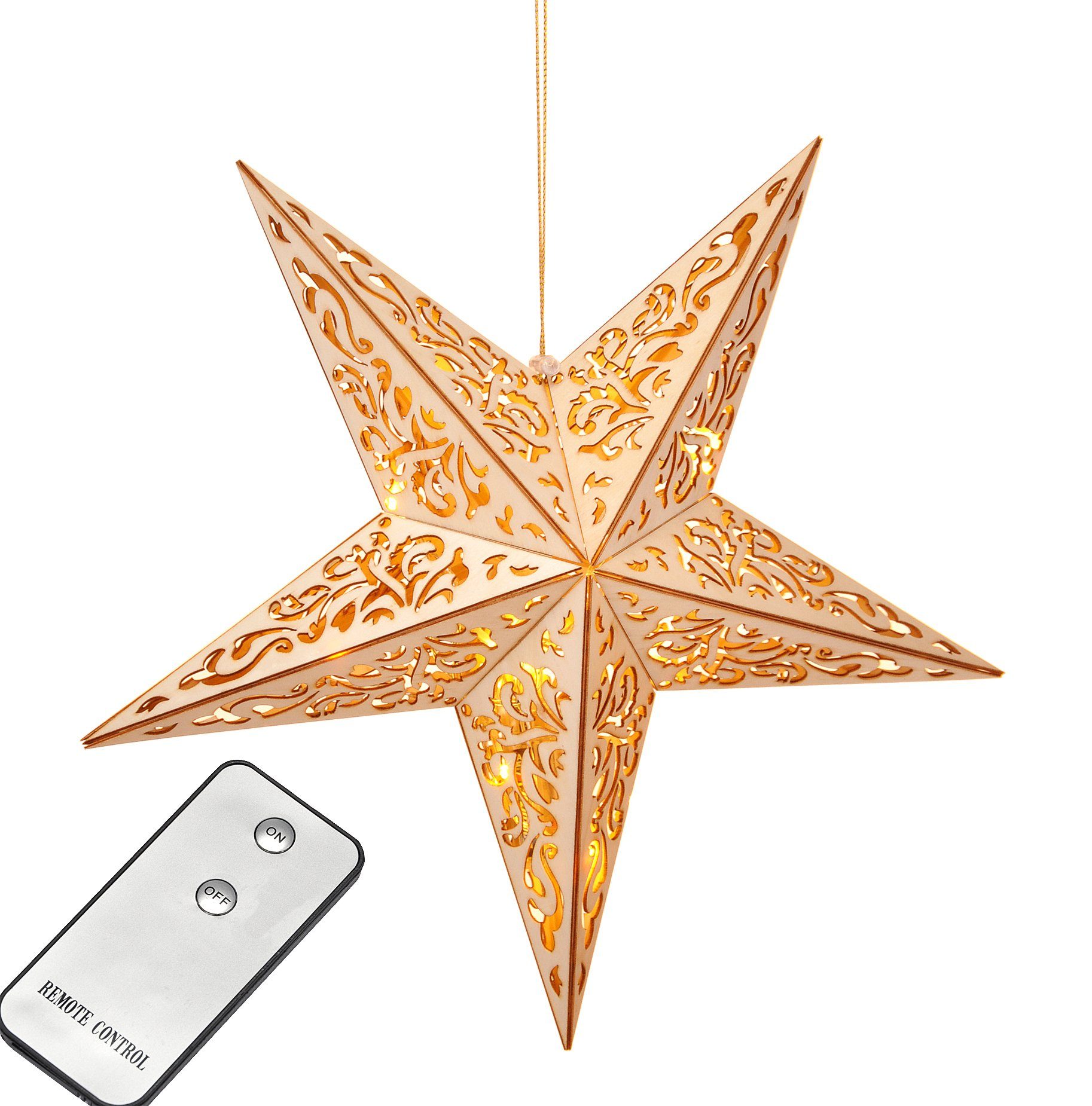 Haushalt International LED Stern »Holzstern mit Fernbedienung beleuchtet  Fenster Deko Weihnachtsstern 40 cm« online kaufen | OTTO