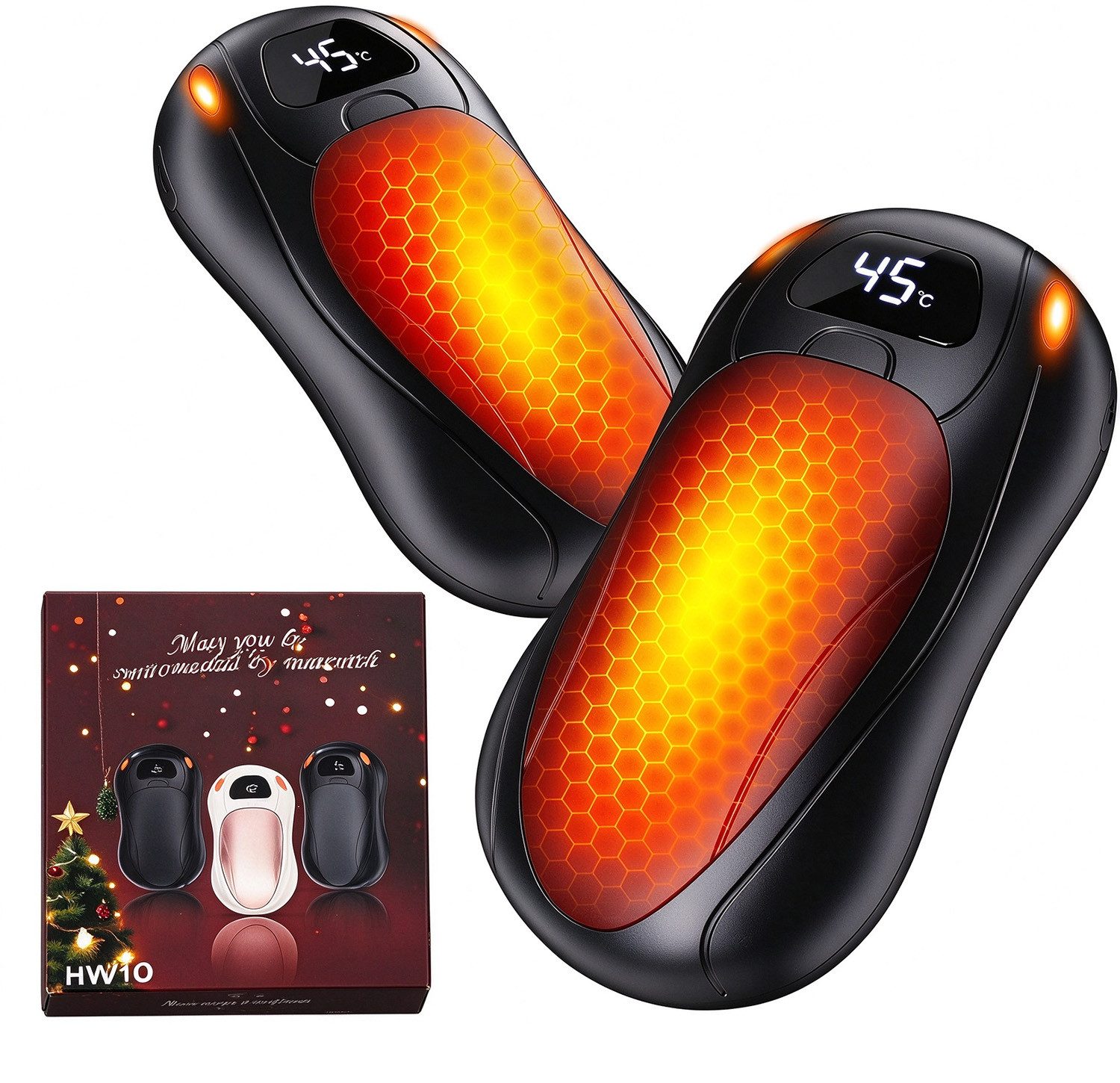 AKKEE Handwärmer Wiederaufladbare Handwärmer (2er-Set), LED-Anzeige mit Magnetfunktion, Satz, bis zu 12 Stunden Laufzeit, Elektrischer Handwärmer 2x6000mAh USB Taschenwärmer, 3 Heizstufen