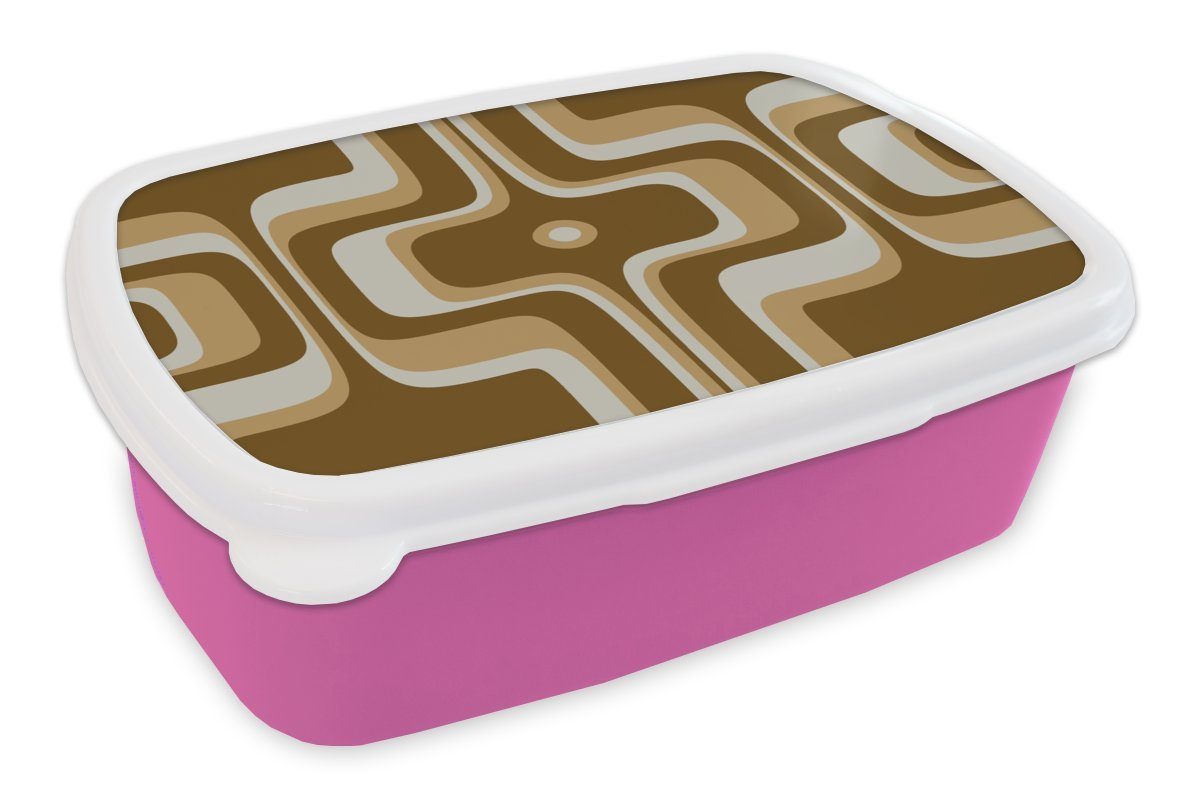 MuchoWow Lunchbox Retro - Design - Braun, Kunststoff, (2-tlg), Brotbox für Erwachsene, Brotdose Kinder, Snackbox, Mädchen, Kunststoff rosa