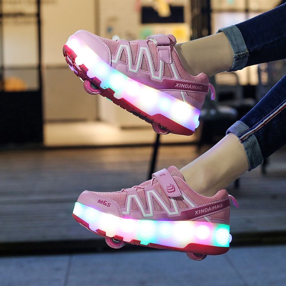 Runden, Lichtern), (zwei Skateboard Schuhe mit HUSKSWARE USB Rosa Rollschuhe, wiederaufladbare
