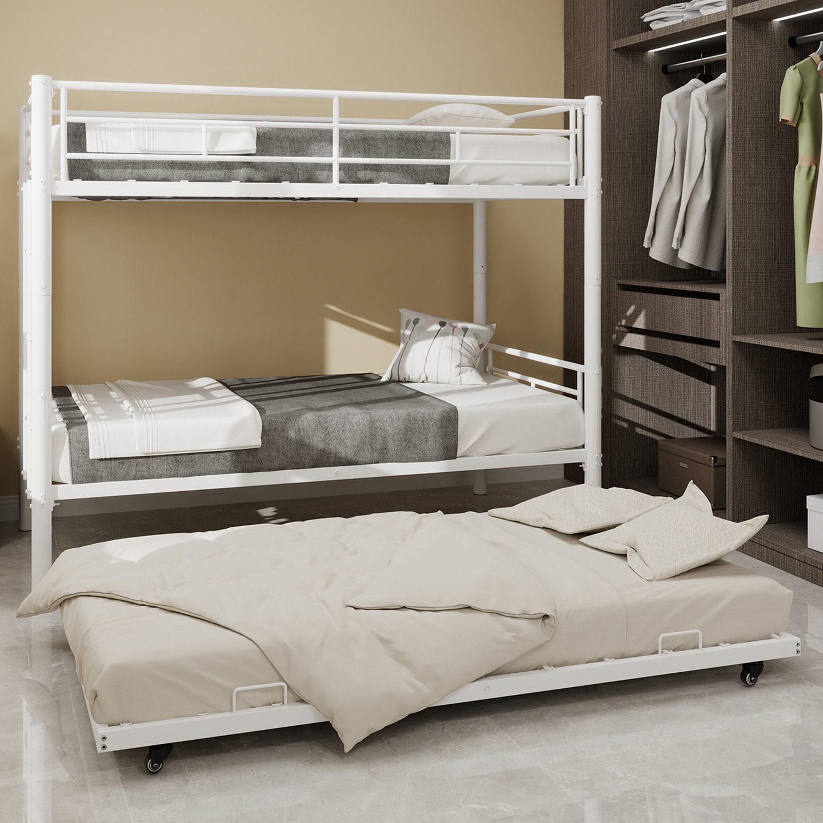 Etagenbett Kinderbett Metallbett Hochbett Ausziehbett Leiter 90x190 Schwarz Weiß
