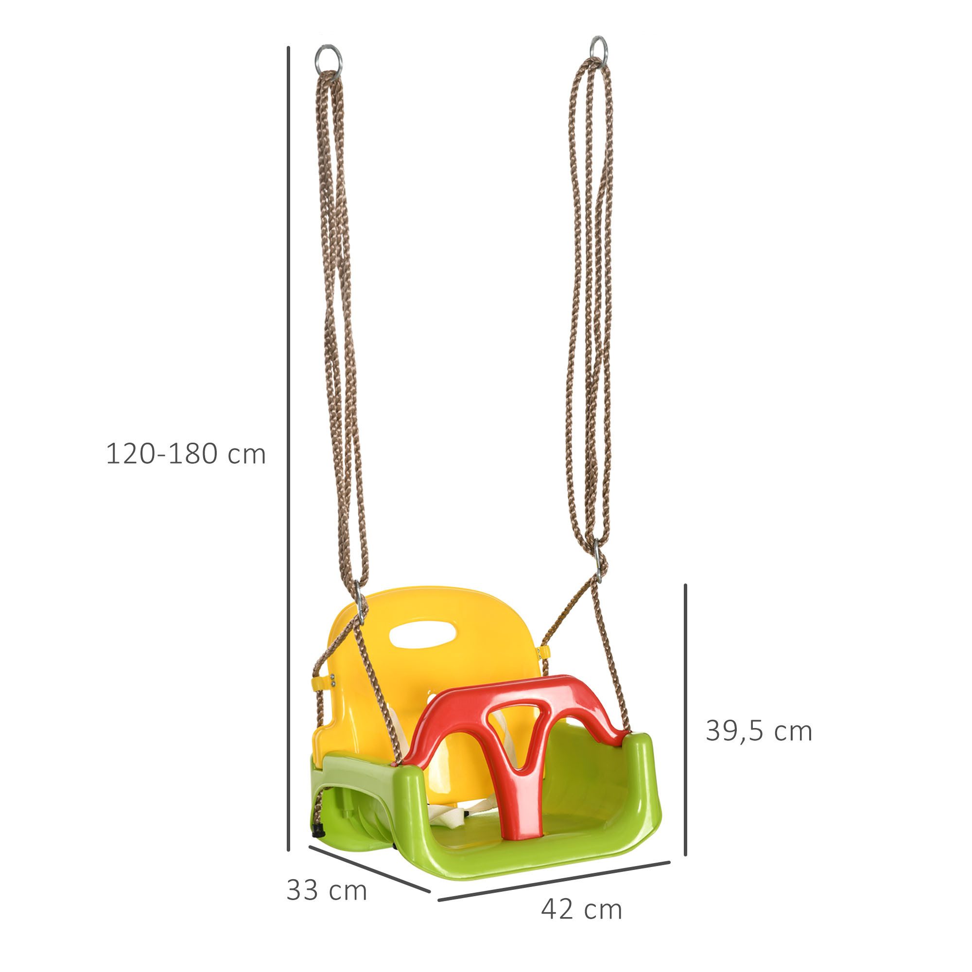 Outsunny Einzelschaukel mit Rückenlehne, Anschnallgurt, (3 in 1 Kinderschaukel, 5-tlg., Babyschaukel), für Kinder von 9-36 Monaten, für Outdoor & Indoor, Grün