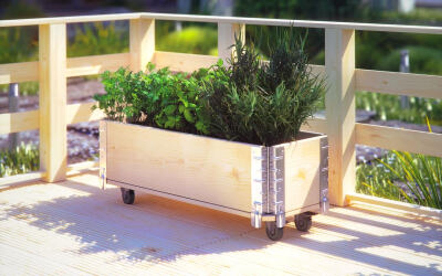 BURI Pflanzkübel Kräuterbox Holz Rollen Pflanzen Blumen Topf Anzucht Balkon Gemüse Gart