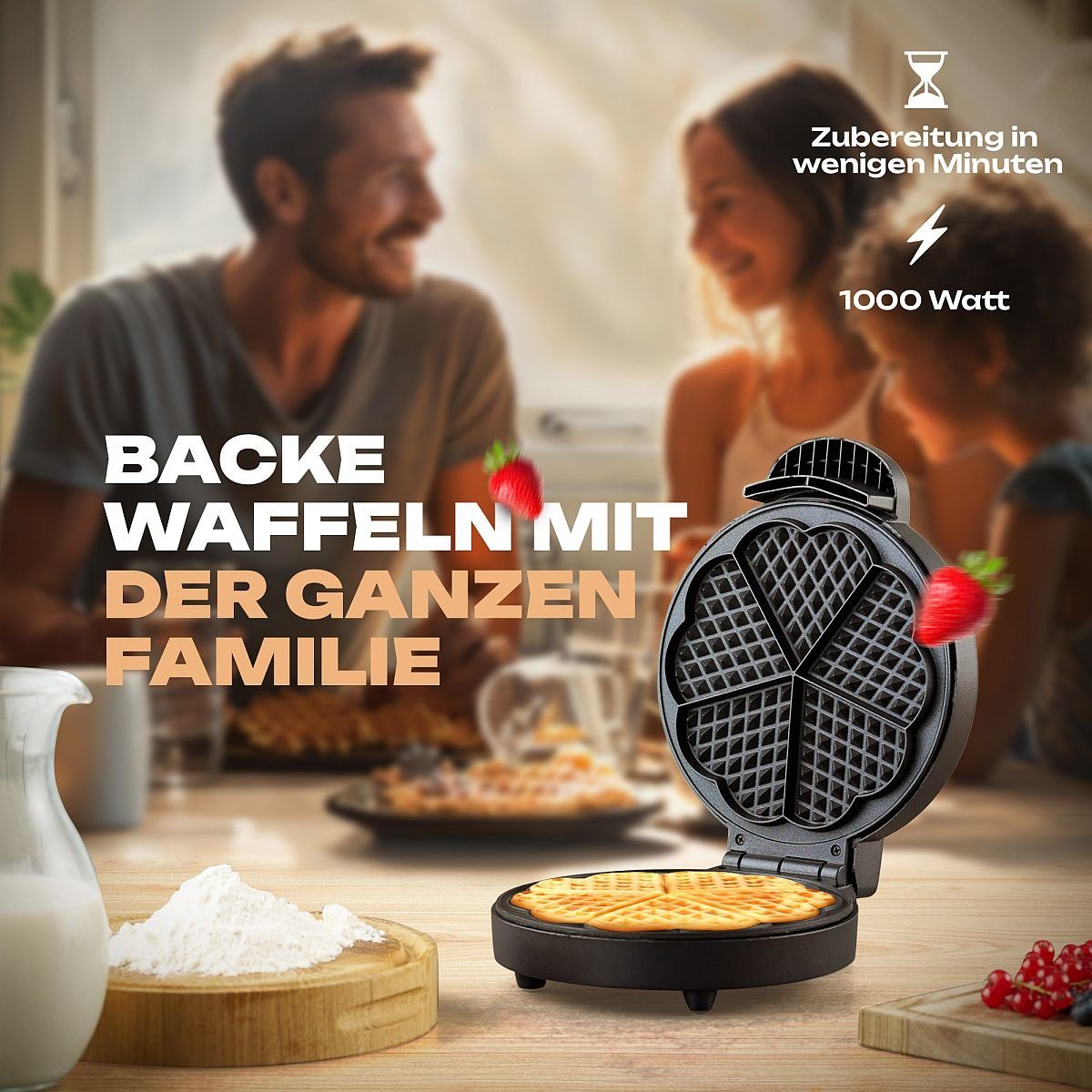 BOMANN Waffeleisen WA 1365 CB, Waffeleisen 18cm Backfläche, antihaftbeschichtet