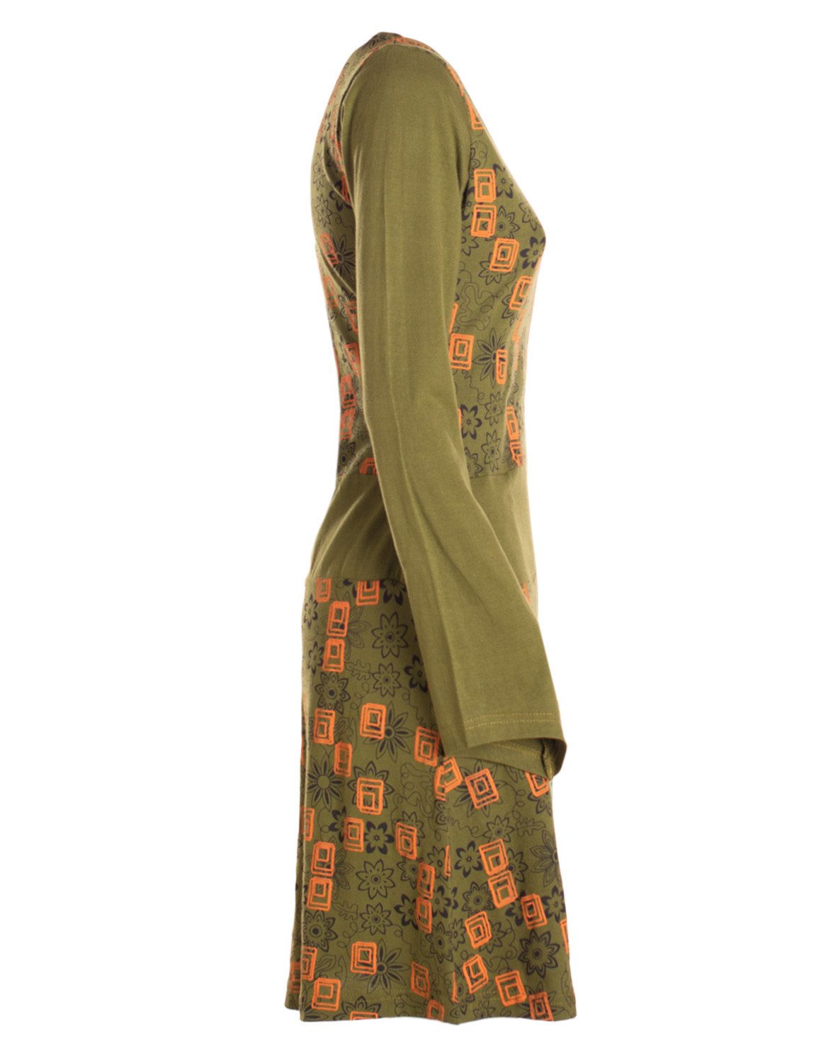 Vishes Jerseykleid Damen Baumwolle Casual Kleid mit Stickerei und Taschen Alternative Bekleidung, Ethno, Hippie, Retro Style