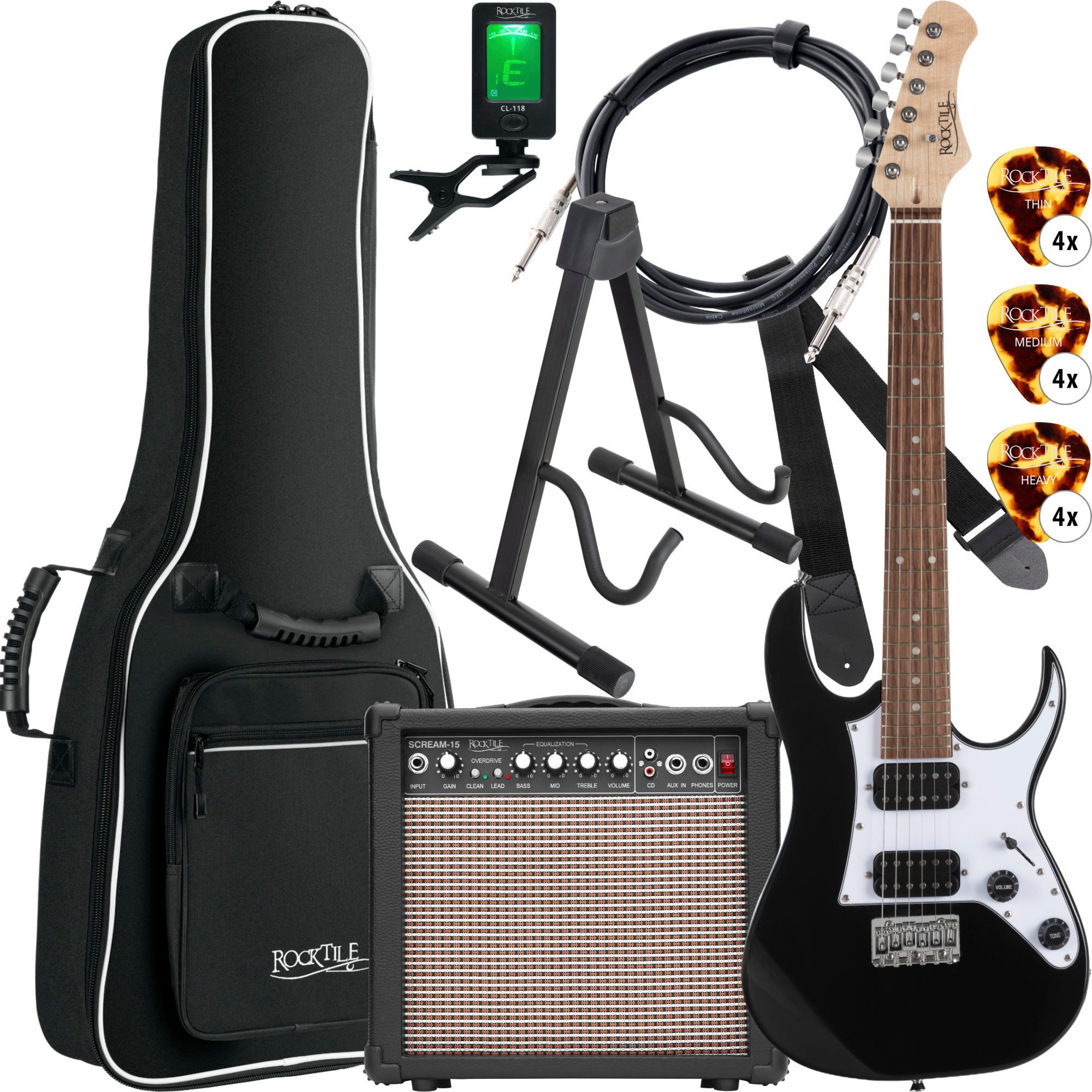 Rocktile E-Gitarre Youngster YS-1BK 3/4 E-Gitarren-Starter-Set Schwarz, Spar-Set, 8-St., 3/4 E-Gitarren-Starter-Set in Schwarz