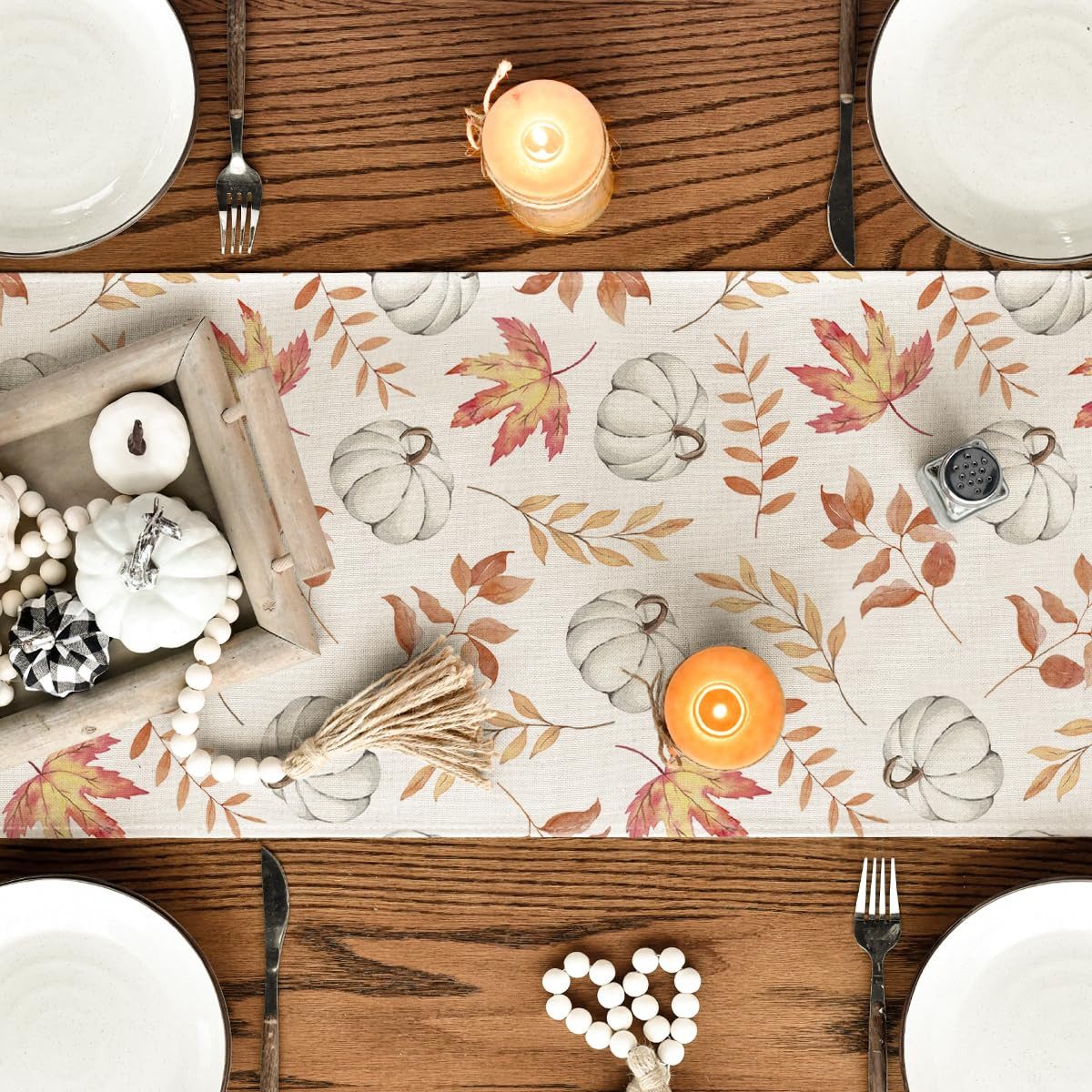 FOUORTUNATE-BEE Tischläufer Herbst Tischläufer 33×183cm mit Kürbissen und Ahornblättern (Tischdeko für Wohnzimmer, Zuhause, Feiertage und Partys) – Bild 4 von 5