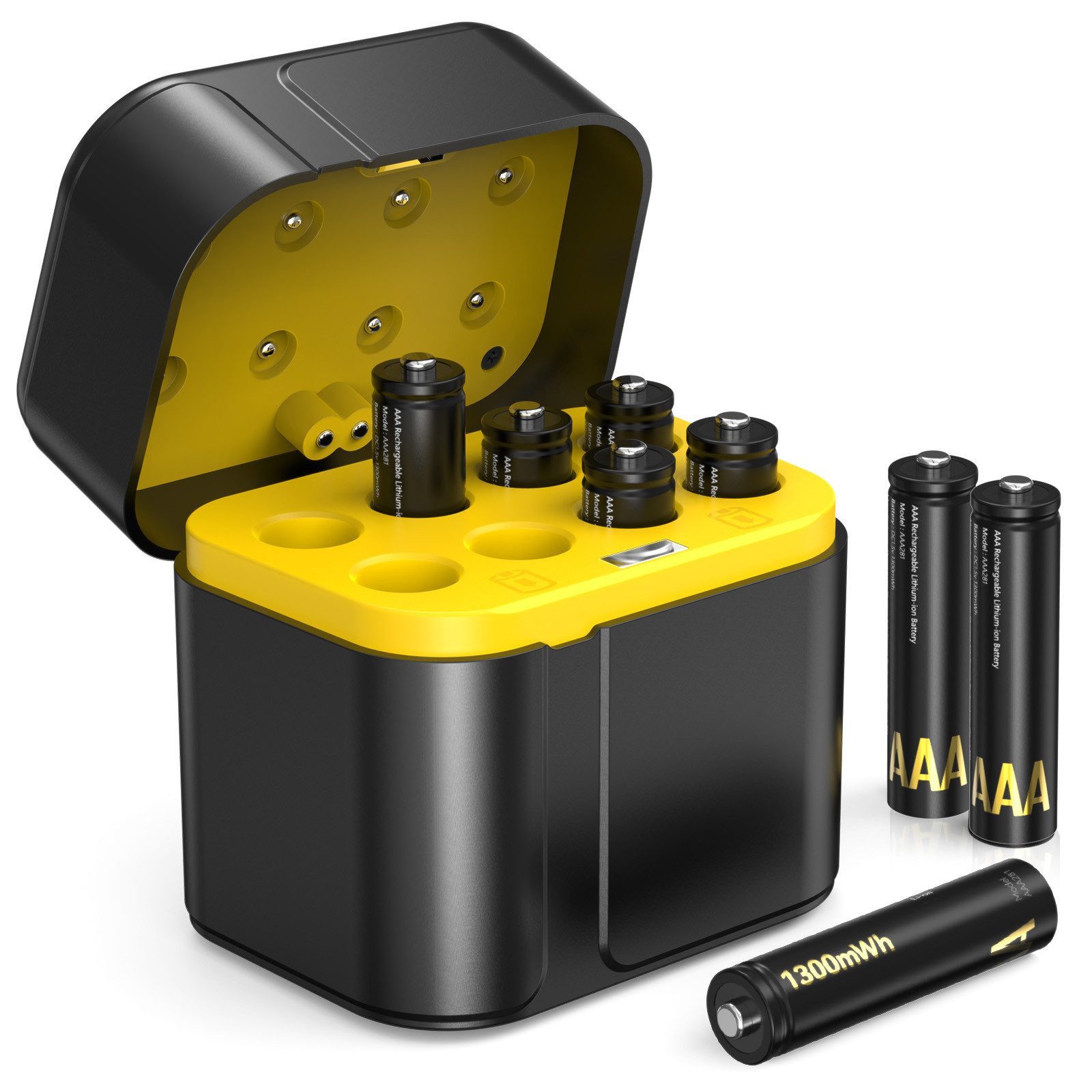 AIMAX AAA Akku wiederaufladbar 1,5V Lithium 8er Set mit Ladegerät Batterie, 8er Set mit Ladegerät & Aufbewahrungsbox