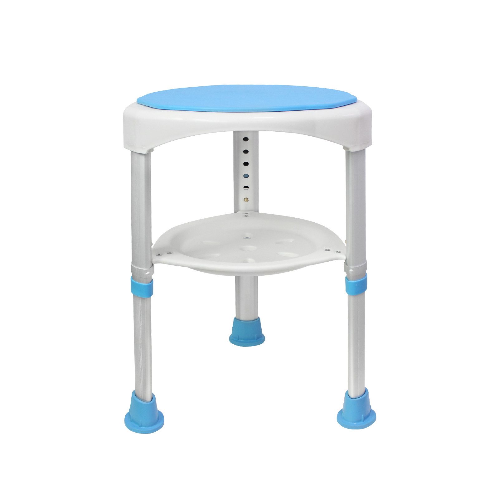 FIVMEN Duschstuhl Duschstuhl 45-57cm Höhenverstellbar und 360° Drehbar, Badsitz Blau Duschhilfe Anti-Rutsch Badsitz aus Alu und Kunststoff