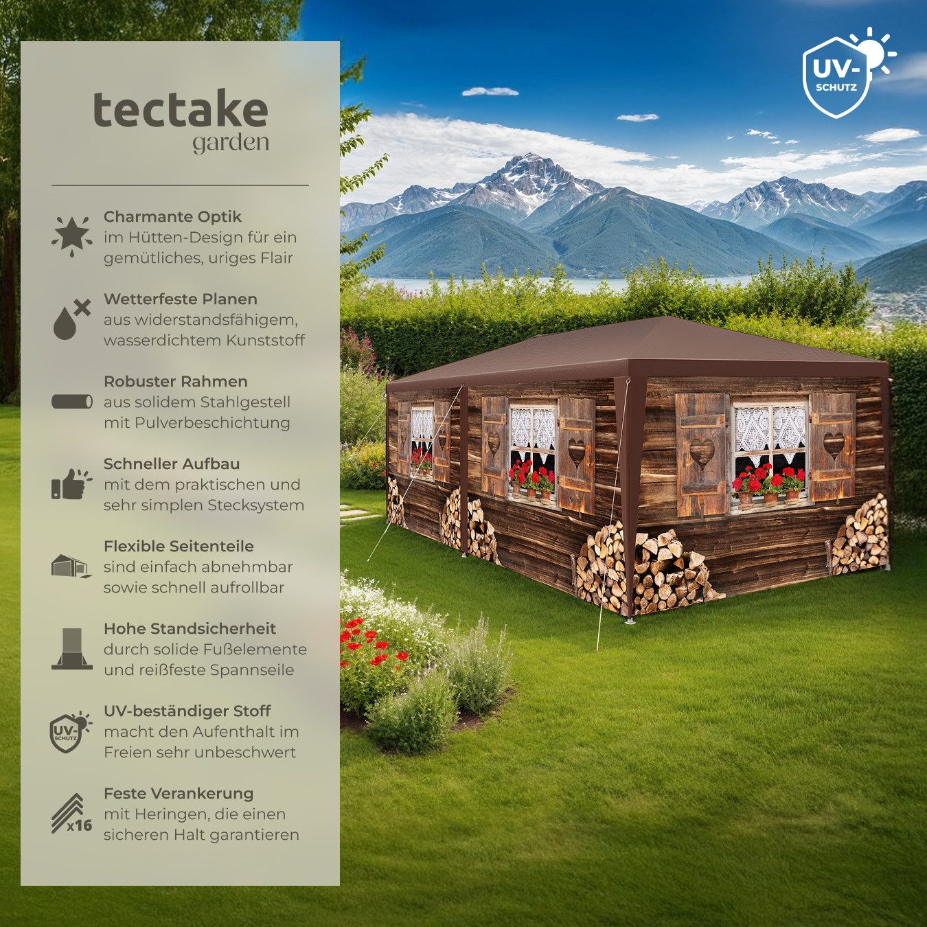 tectake Pavillon Almchalet, mit 8 Seitenteilen, günstig online kaufen