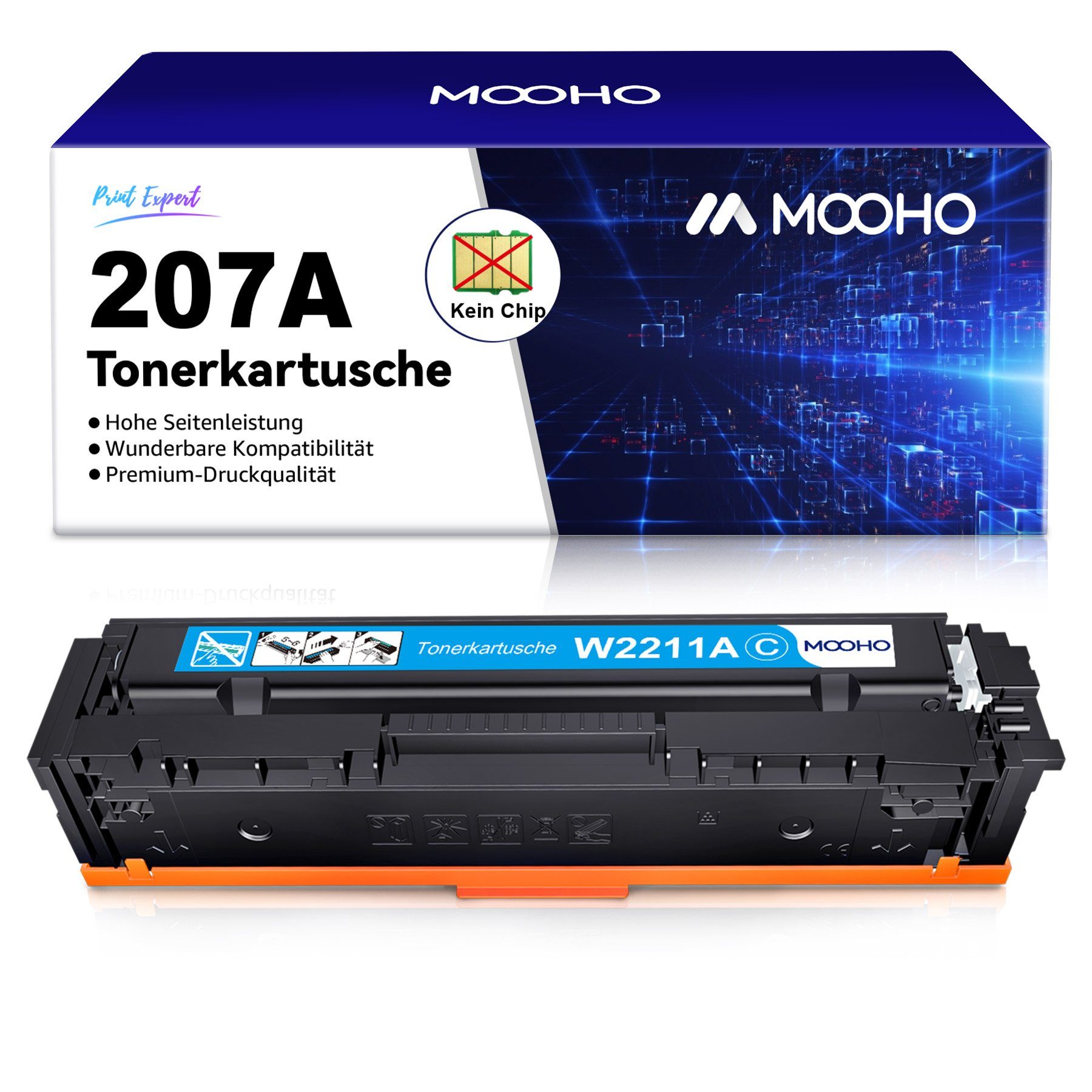 MOOHO Tonerkartusche Cyan für HP 207 A 207A, Laserjet Pro MFP M282nw M255dw M255nw M283fdw