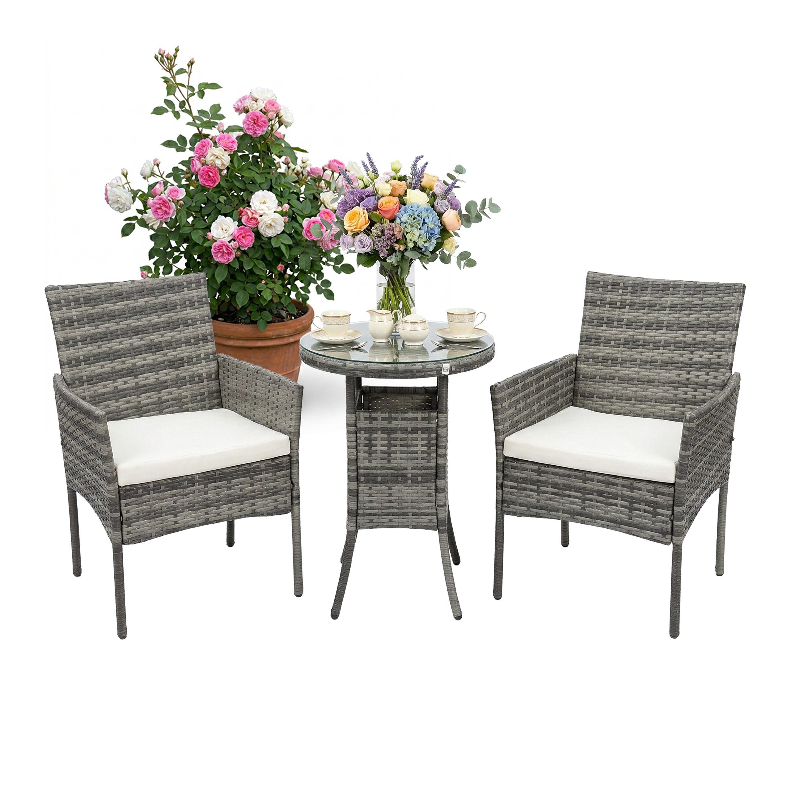 relaxdays Gartenlounge-Set 3-teiliges Gartenmöbel Set Rattan, (3-tlg), grau