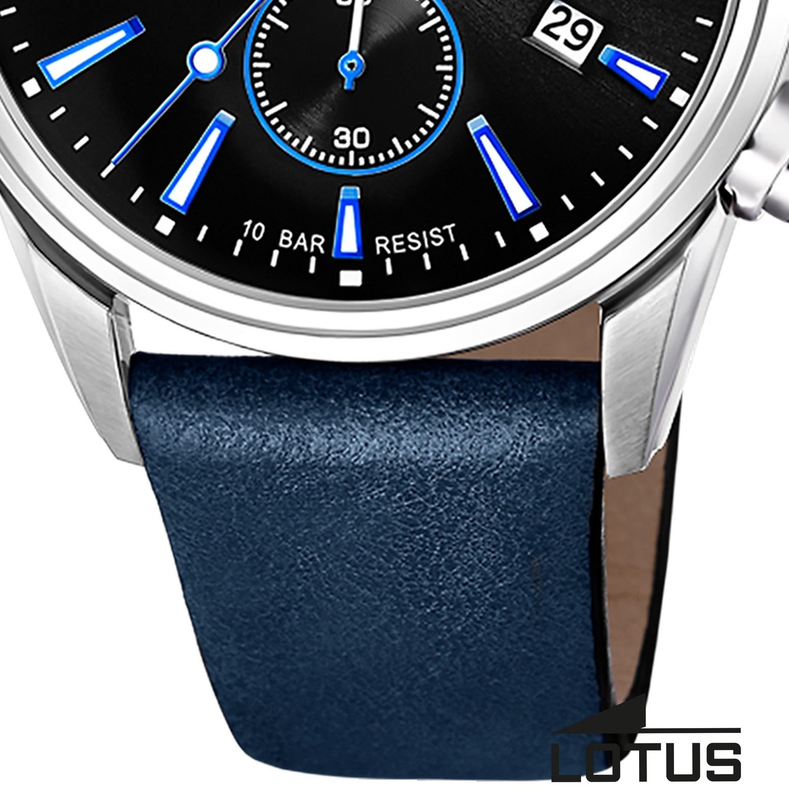 Lotus Chronograph Lotus Herrenuhr Leder blau Lotus Classic, (Chronograph), Herren Armbanduhr rund, groß (ca. 42mm), Edelstahl