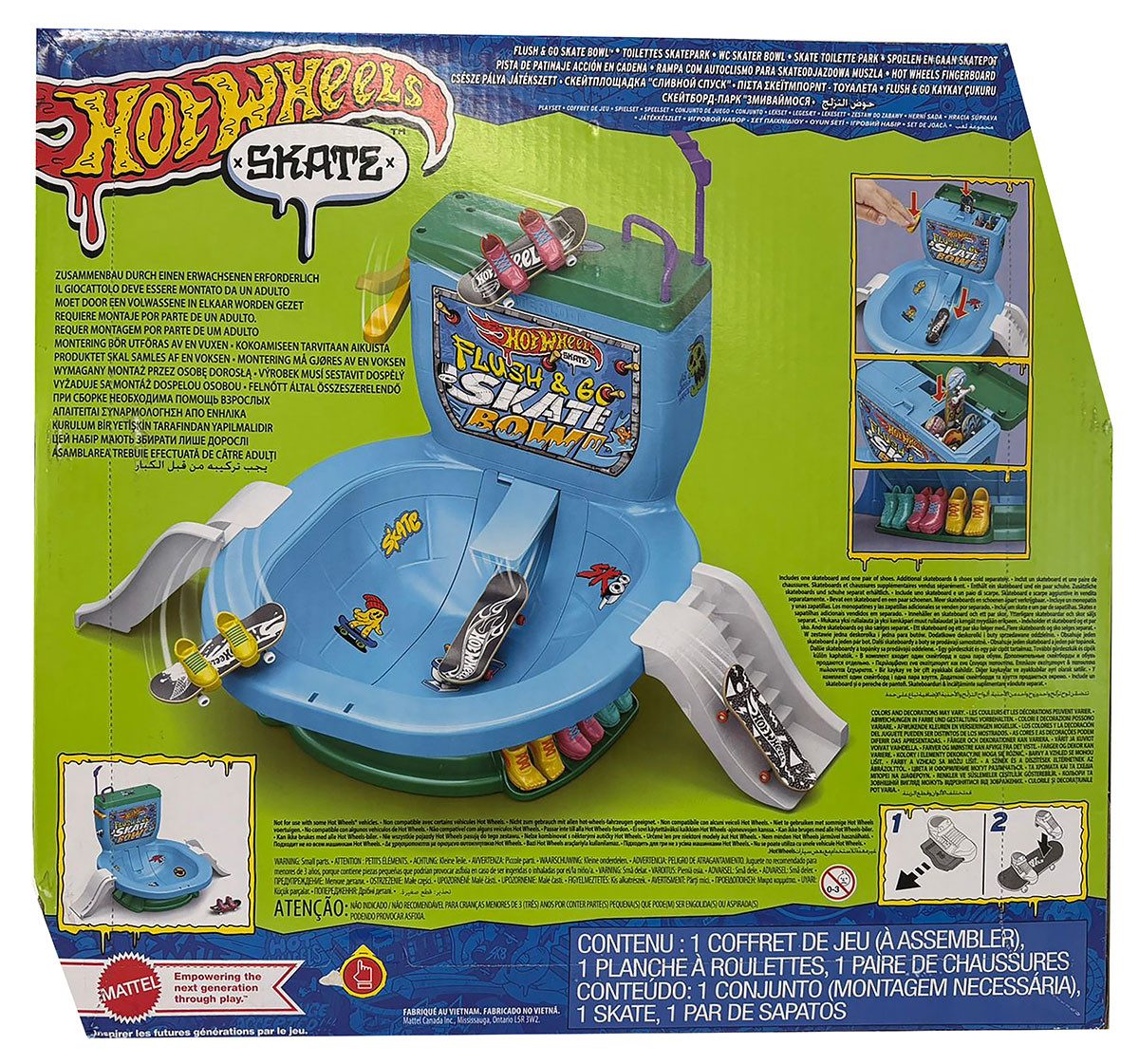 Hot Wheels Fingerskateboard Hot Wheels Flush and Go Skate Bowl Toilette Skatepark mit Spülfunktion, (Spiel-Set)