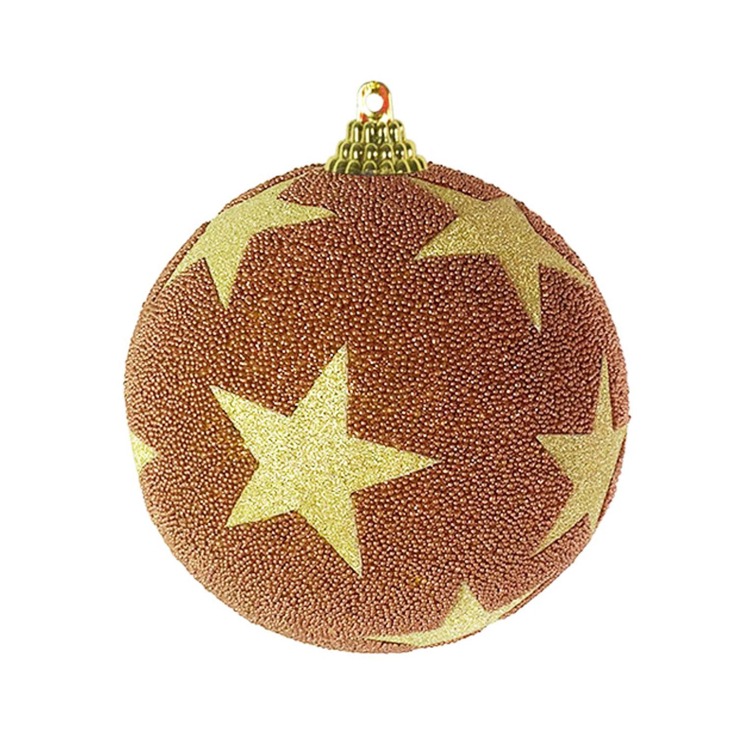 Mojawo Weihnachtsbaumklammer Christbaumkugeln Kupfer/Gold 6-tlg. Glitzer Ø Weihnachtsbaumkugeln beflockt 8cm Stern