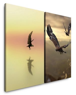 Sinus Art Leinwandbild 2 Bilder je 60x90cm Freiheit Adler Weißkopfseeadler Fliegen Majestätisch Gold Vögel