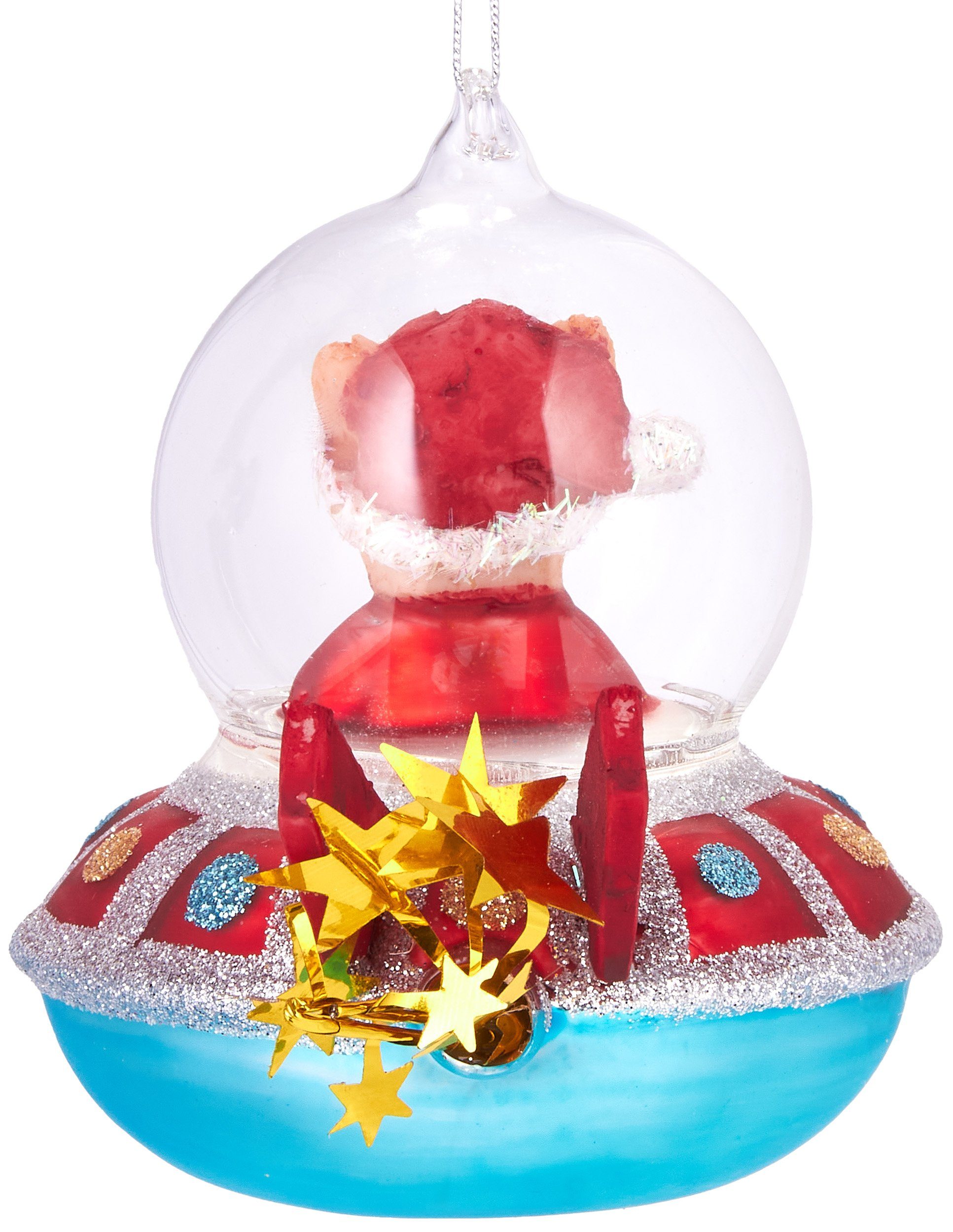 Christbaumschmuck cm Weihnachtsschmuck-Anhänger Baumkugel UFO, - handbemalt futuristischer 10 Weihnachtskugel Lustige Hund roten Glas, BRUBAKER aus im Mundgeblasene