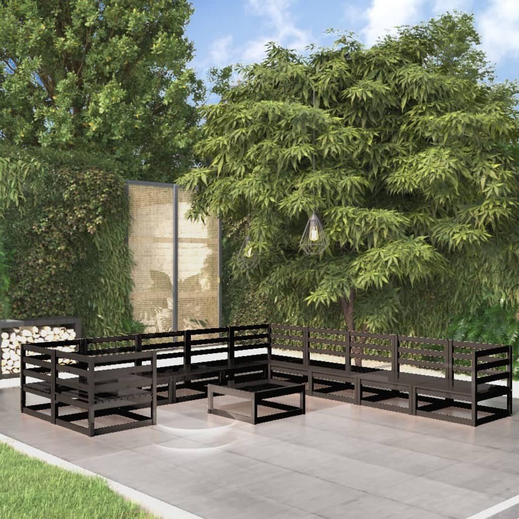 vidaXL Gartenlounge-Set 11-tlg. Garten-Lounge-Set Massivholz Kiefer, (1-tlg) Schwarz