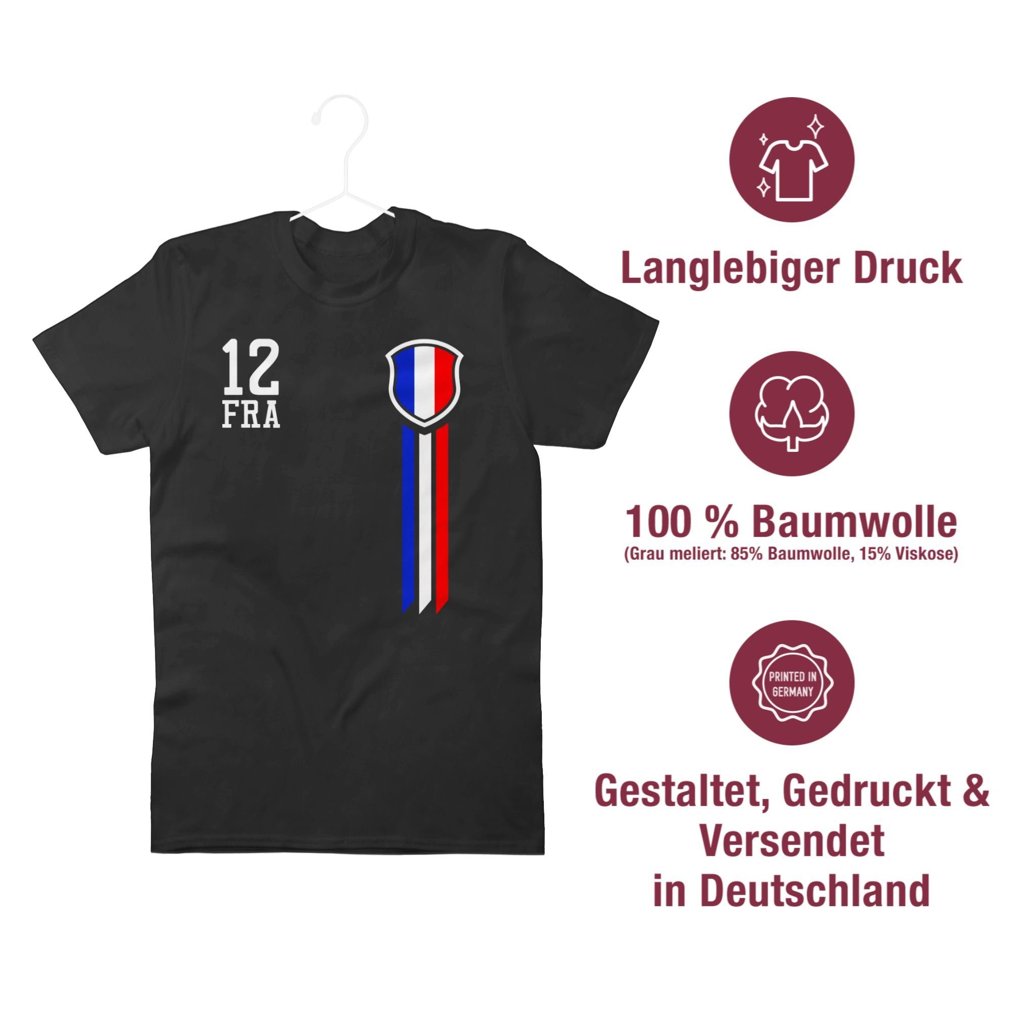 Mann T-Shirt Fanshirt EM 3 Frankreich 2024 Fussball Shirtracer Schwarz 12.