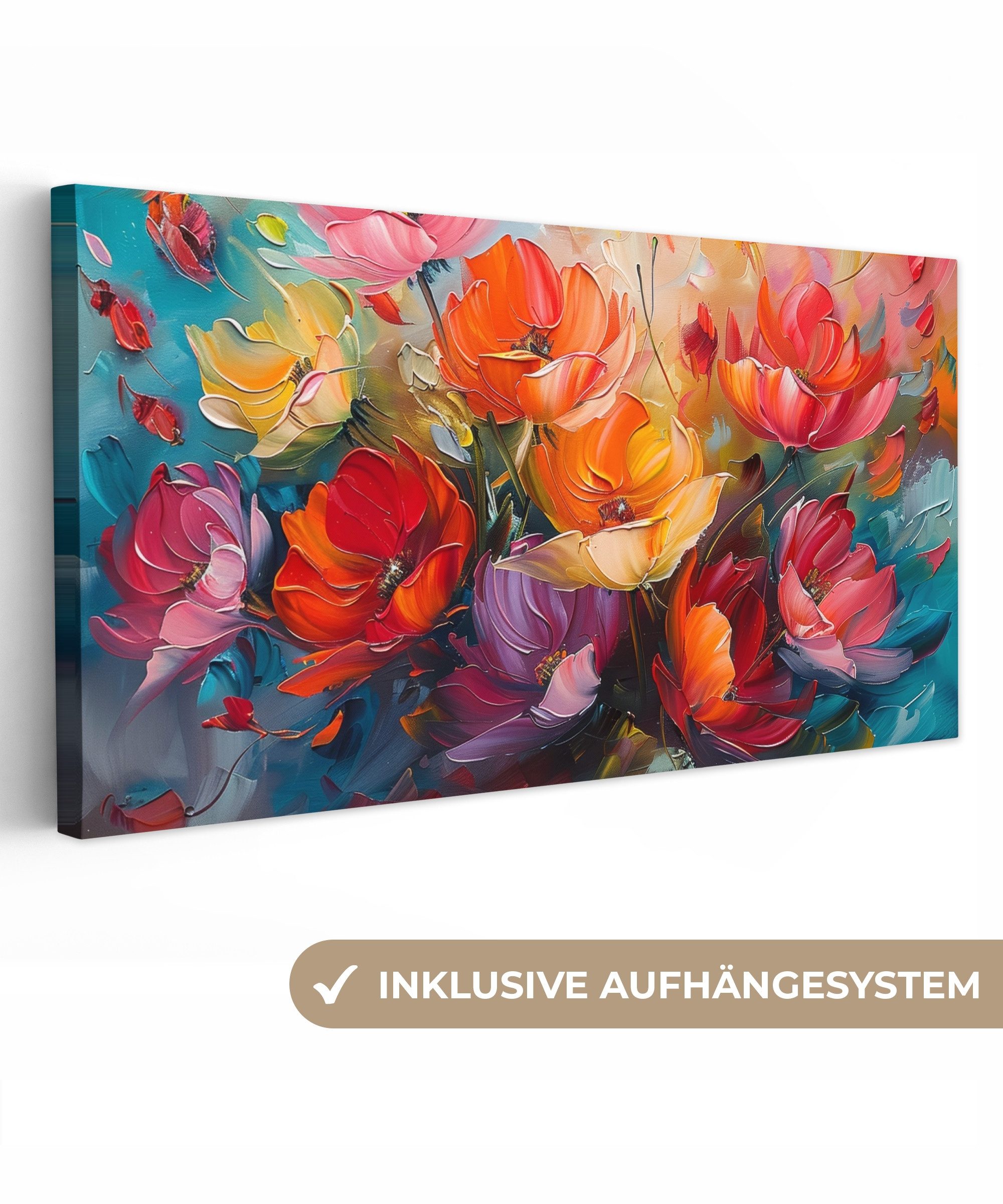 OneMillionCanvasses® Leinwandbild Panorama Blumen - Bunt - Malerei - Abstra günstig online kaufen