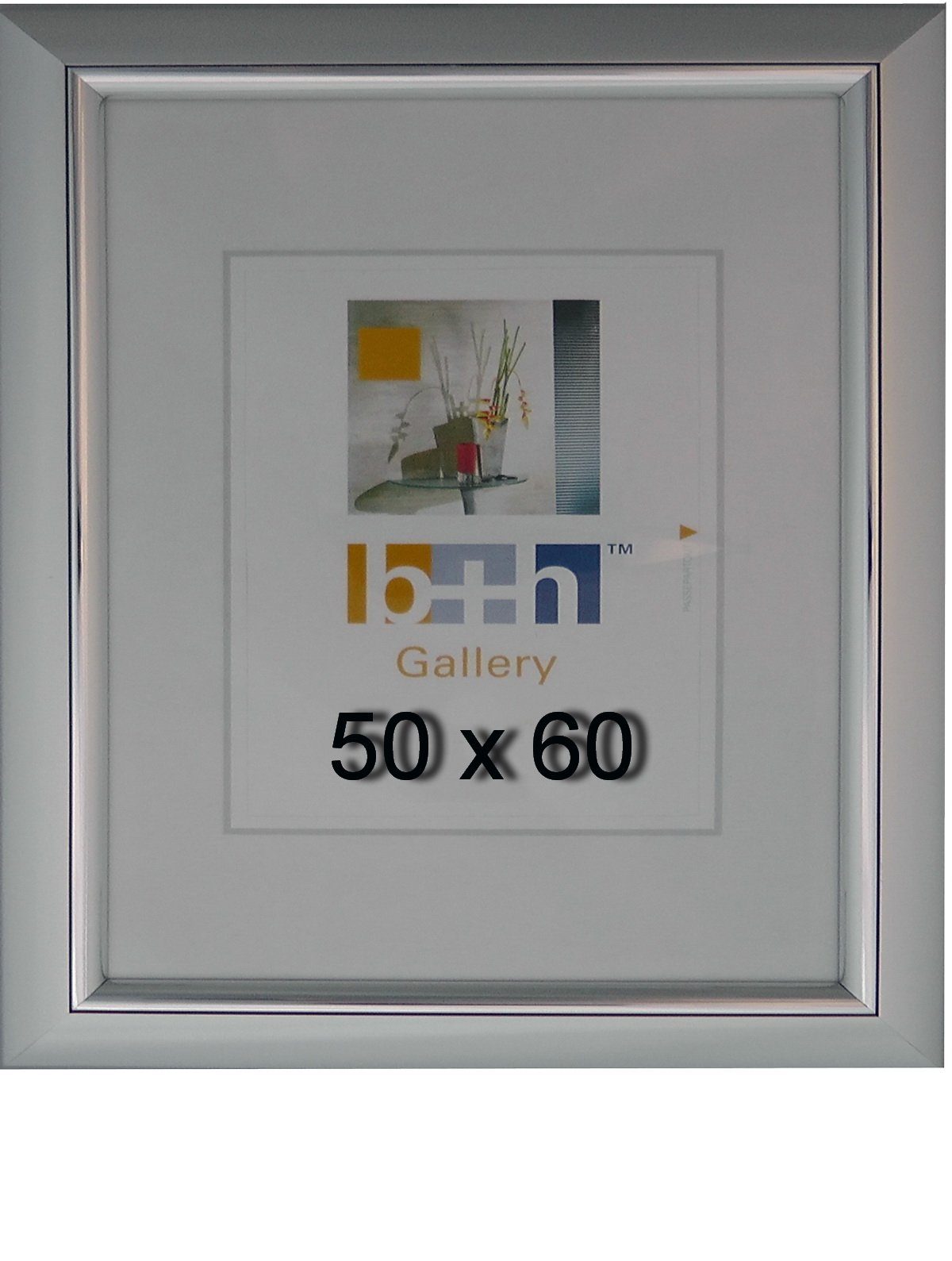 Oslo MasterLine Einzelrahmen Bilderrahmen Kunststoff Innenleiste glänzend Echtglas Puzzlerahmen FSC, 50x60 silber - Innenleiste silber glänzend