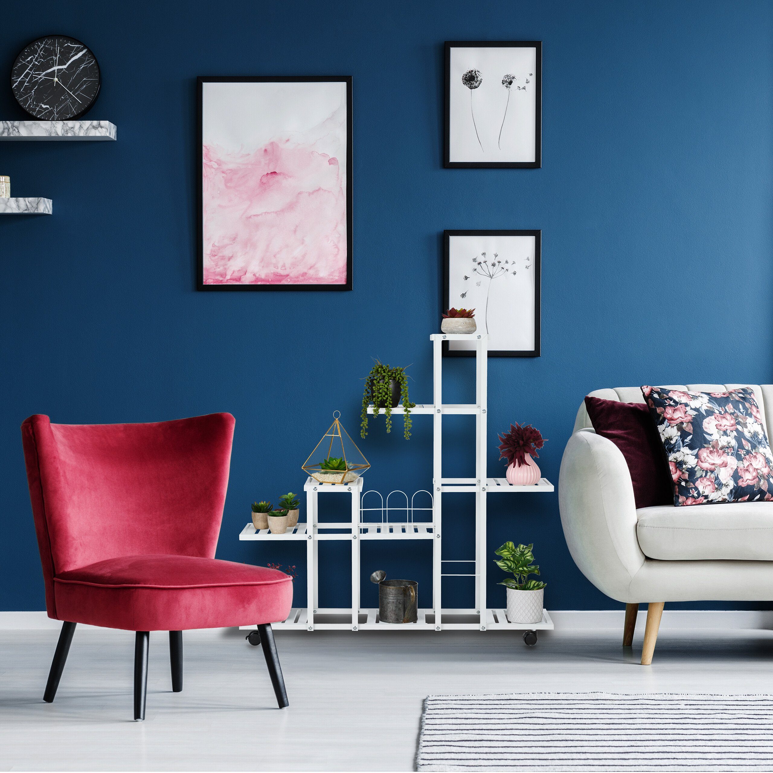 relaxdays Pflanzentreppe Weißer Blumenständer mit Rollen günstig online kaufen