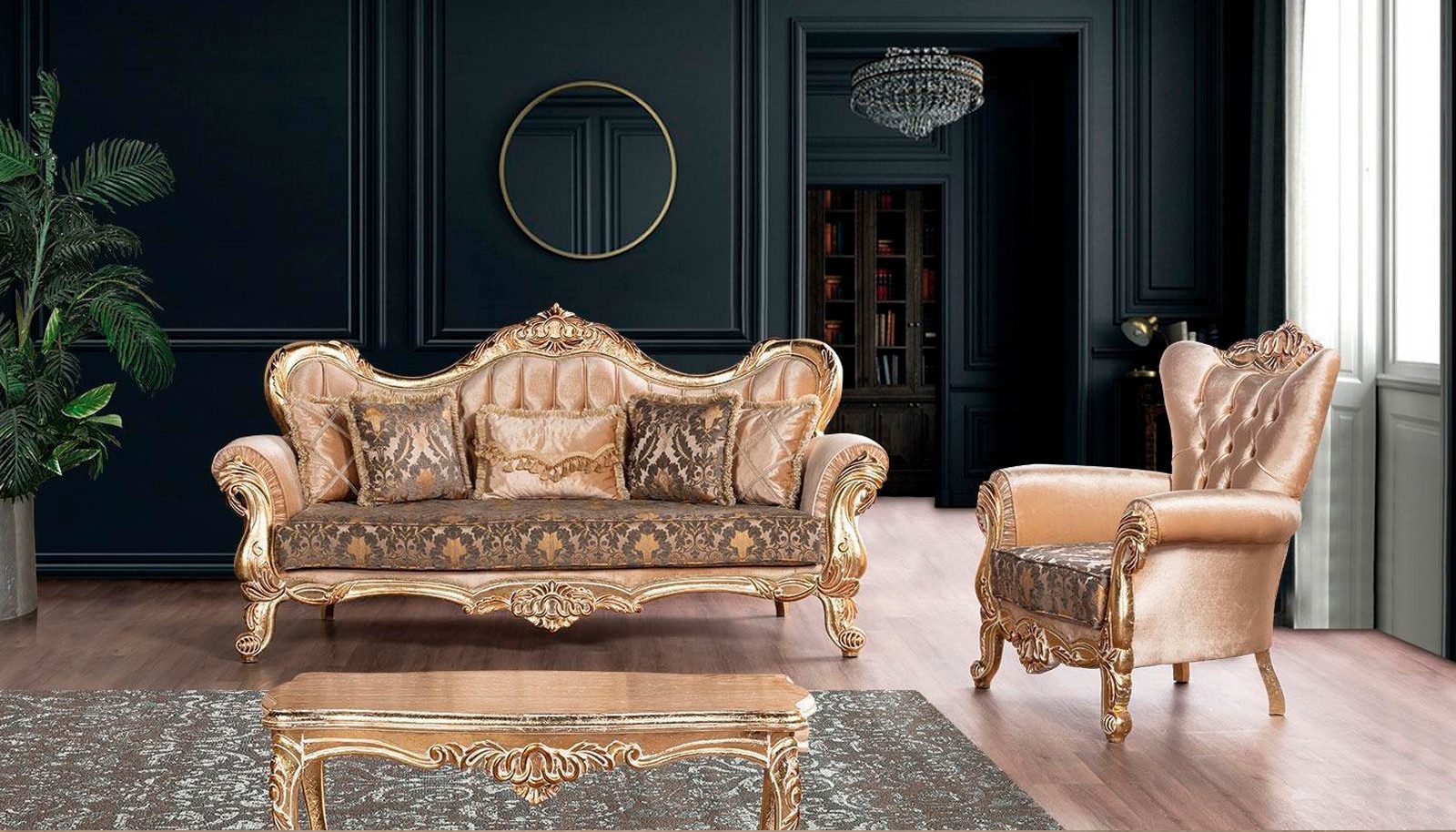 Xlmoebel Chesterfield-Sofa Elegantes Sofa im Barockstil mit hochwertiger Polsterung und Tisch, Hergestellt in Europa