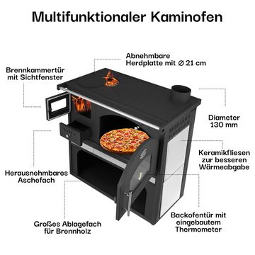 DanDiBo Kaminofen Kaminofen mit Backfach und Herdplatte 6 kW Ofen Mehrfachbelegung, 6,00 kW, Dauerbrand