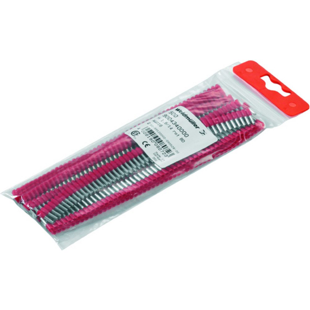 Weidmüller Aderendhülsen Weidmüller 9004340000 Aderendhülse 1.5 mm² Teilisoliert Rot 500 St., H1,5/14 R BD