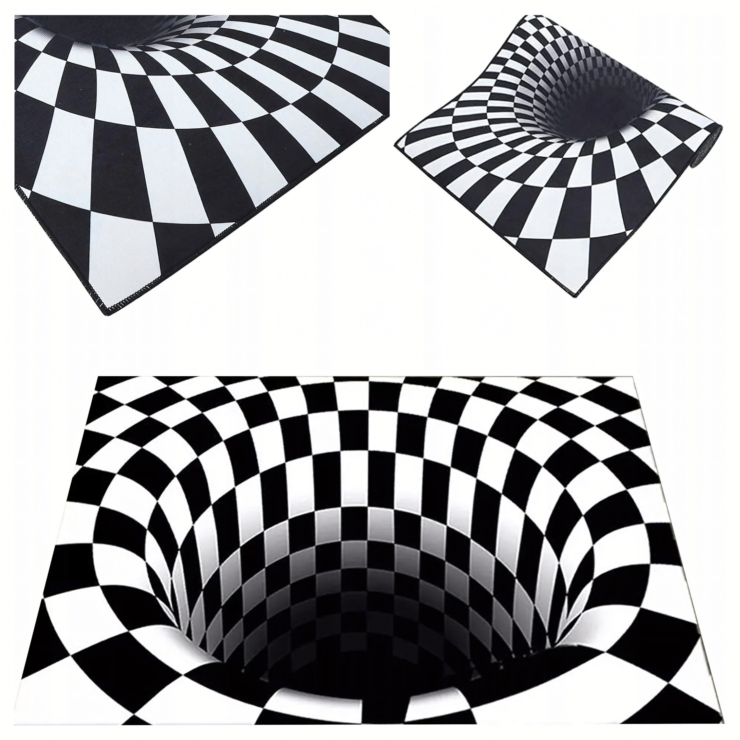 Realb2b Designteppich 3D-Fußmatte Teppichmatte White Hole Illusion 60x90 cm rutschfest, 3D-Effekt, Illusionsdesign, wetterfest, rutschfest, leicht zu reinigen