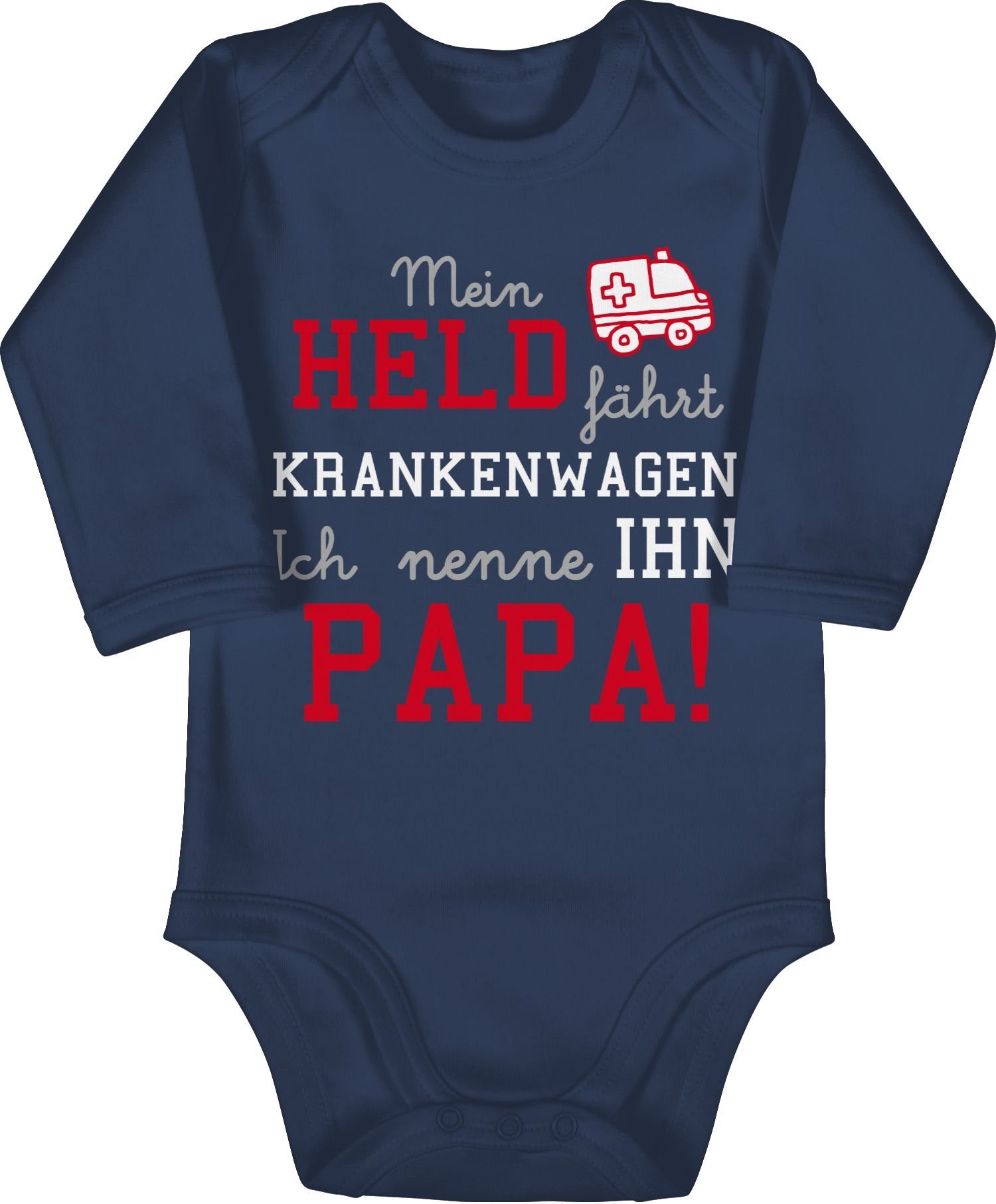 Shirtracer Shirtbody Mein Held fährt Krankenwagen Sprüche Baby 1 Navy Blau | Shirtbodies