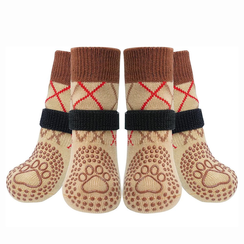 Zaewry Pfotenschutz 4 Stück Hundesocken Anti-Rutsch, (Doppelseitige mit Verstellbaren Riemen), für Innenbereich