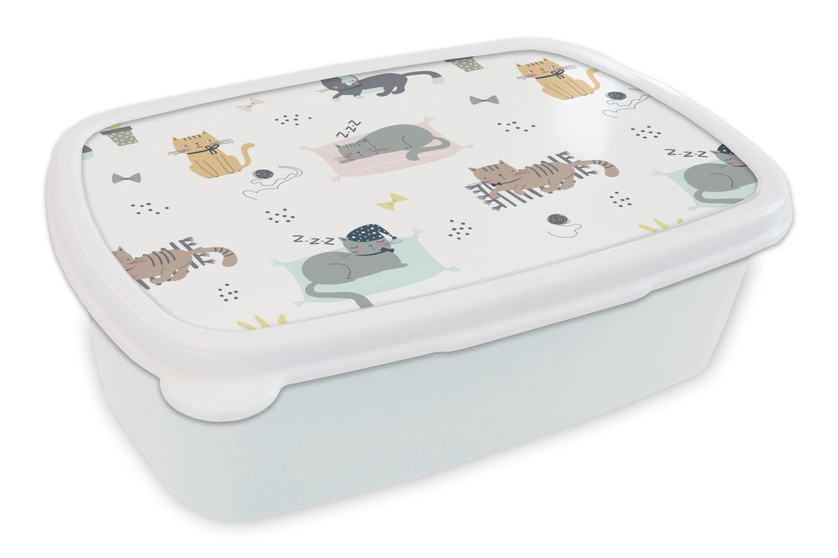 MuchoWow Lunchbox Katzen für - und (2-tlg), Muster, Jungs Kinder Kunststoff, - weiß für Haustiere und Mädchen Brotbox Erwachsene, Brotdose