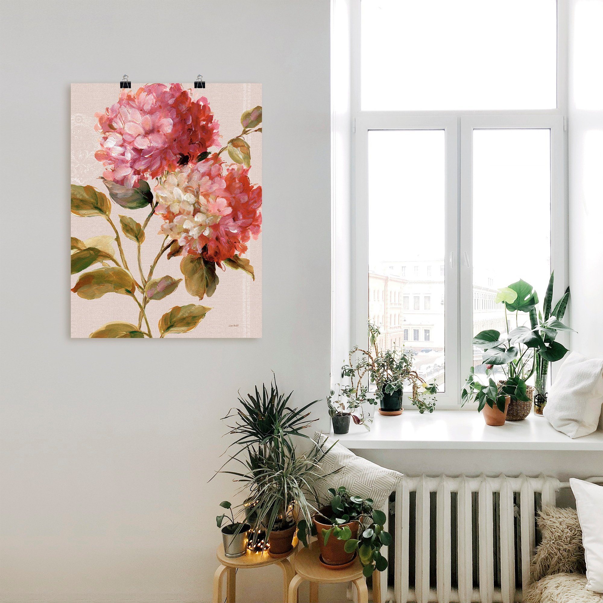 Leinwandbild, oder (1 St), Hortensien, als Blumen Harmonische Wandaufkleber Größen Wandbild Poster versch. in Artland