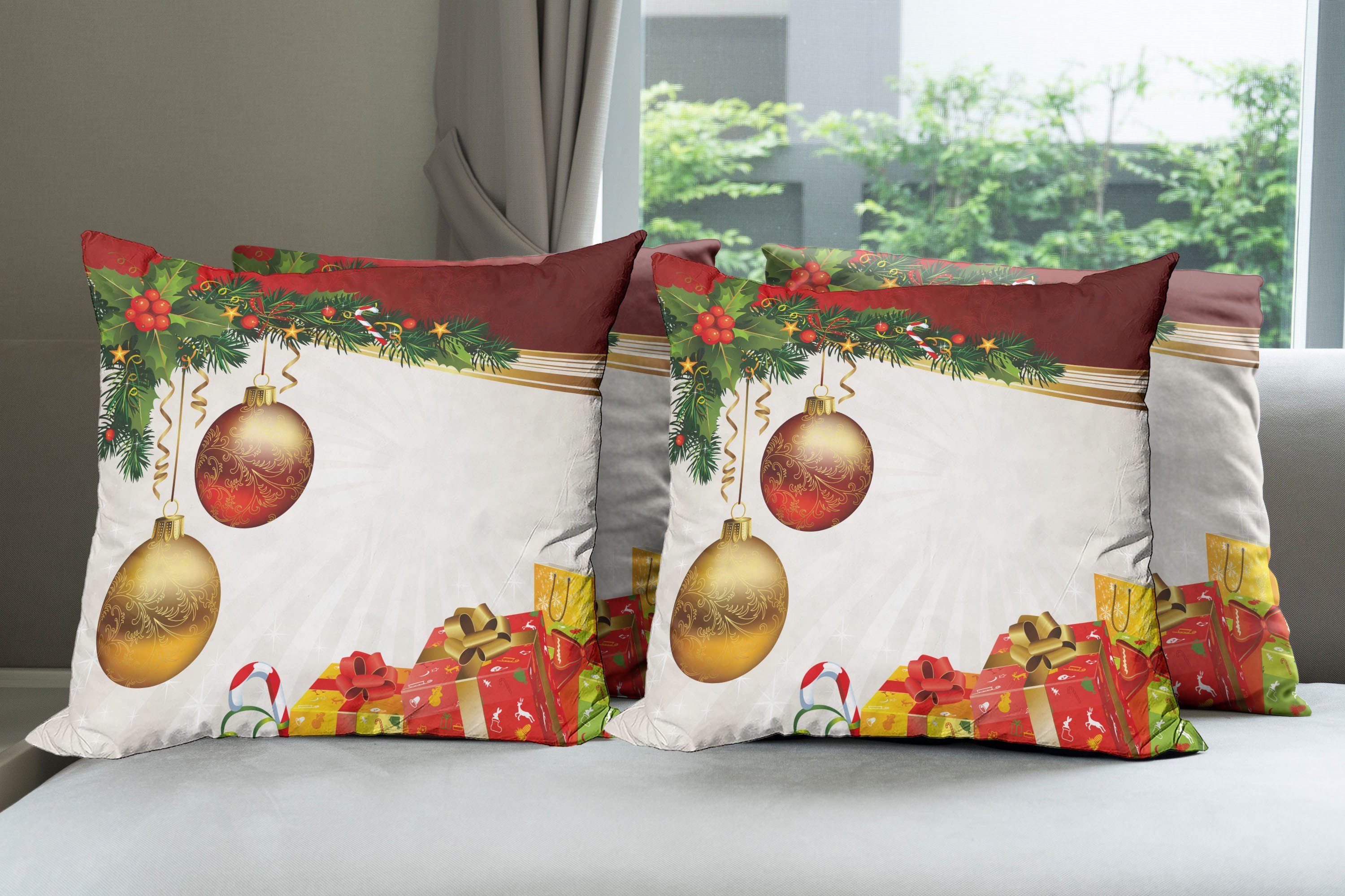 Kissenbezüge Modern Accent Flitter (4 Yule Weihnachten Ball Doppelseitiger Eve Digitaldruck, Stück), Abakuhaus