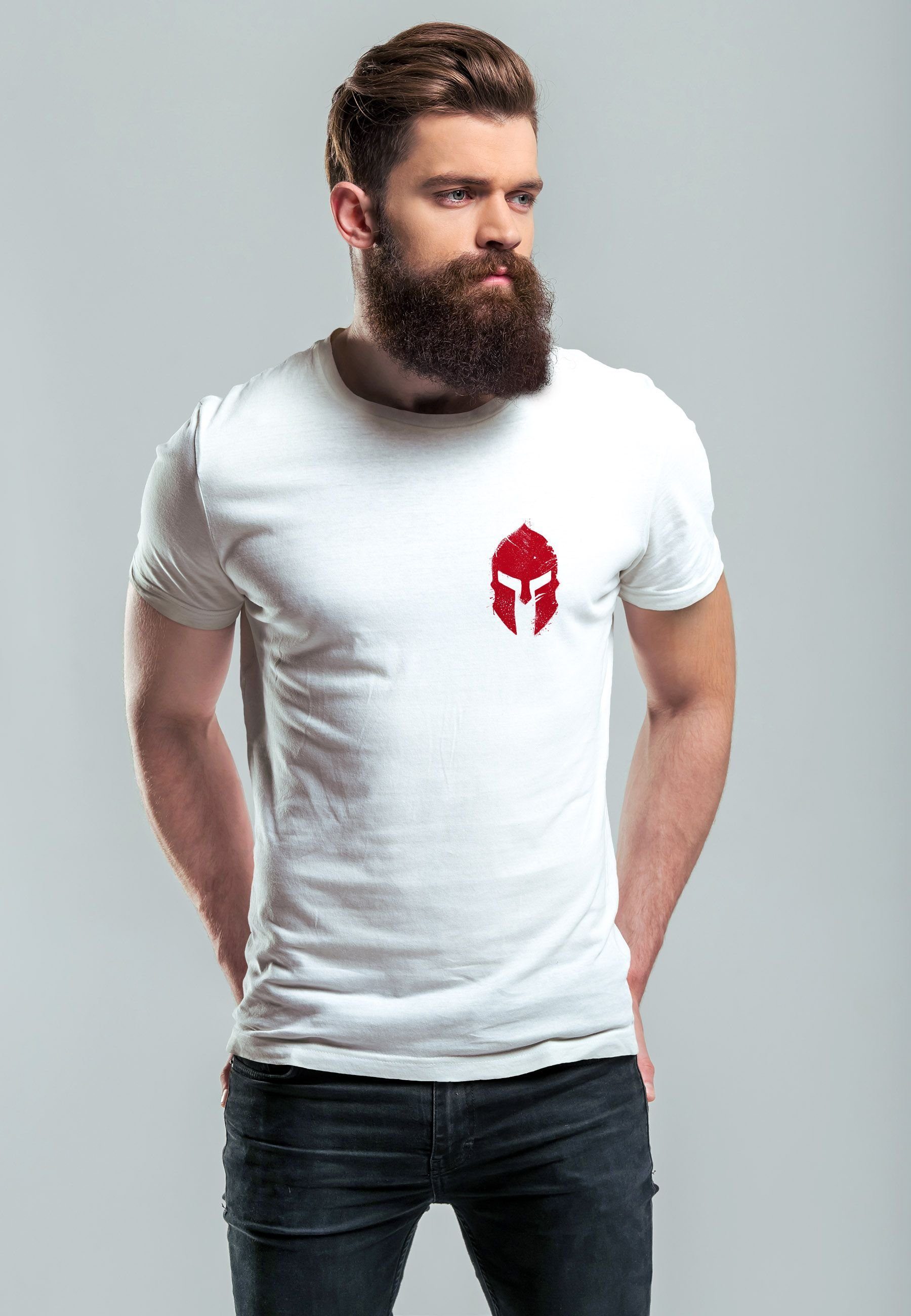 Neverless Print-Shirt Herren T-Shirt Logo Sparta-Helm Spartaner weiß Print Gladiator Warr mit Krieger Print