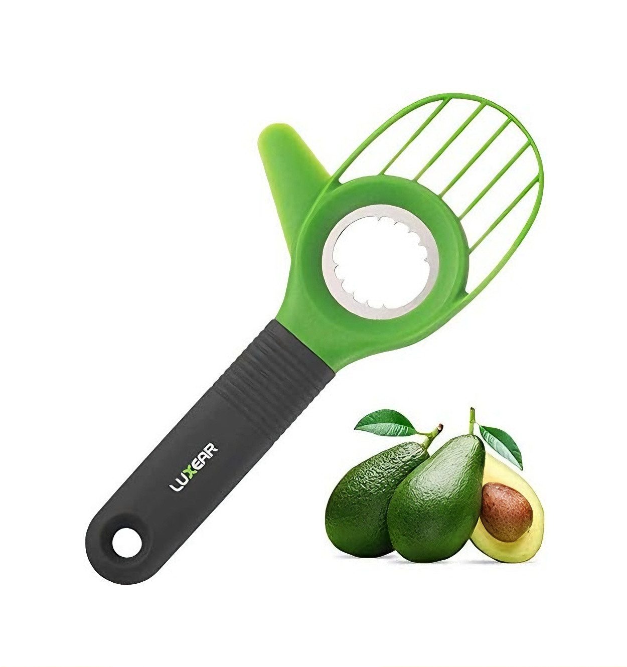 Elegear Obstschneider 3-in-1 Avocadoschneider mit weichem Griff Grün, multifunktionaler, (1-tlg), rutschfeste Griffe, Geeignet für Kiwi und Avocado, Tragbar