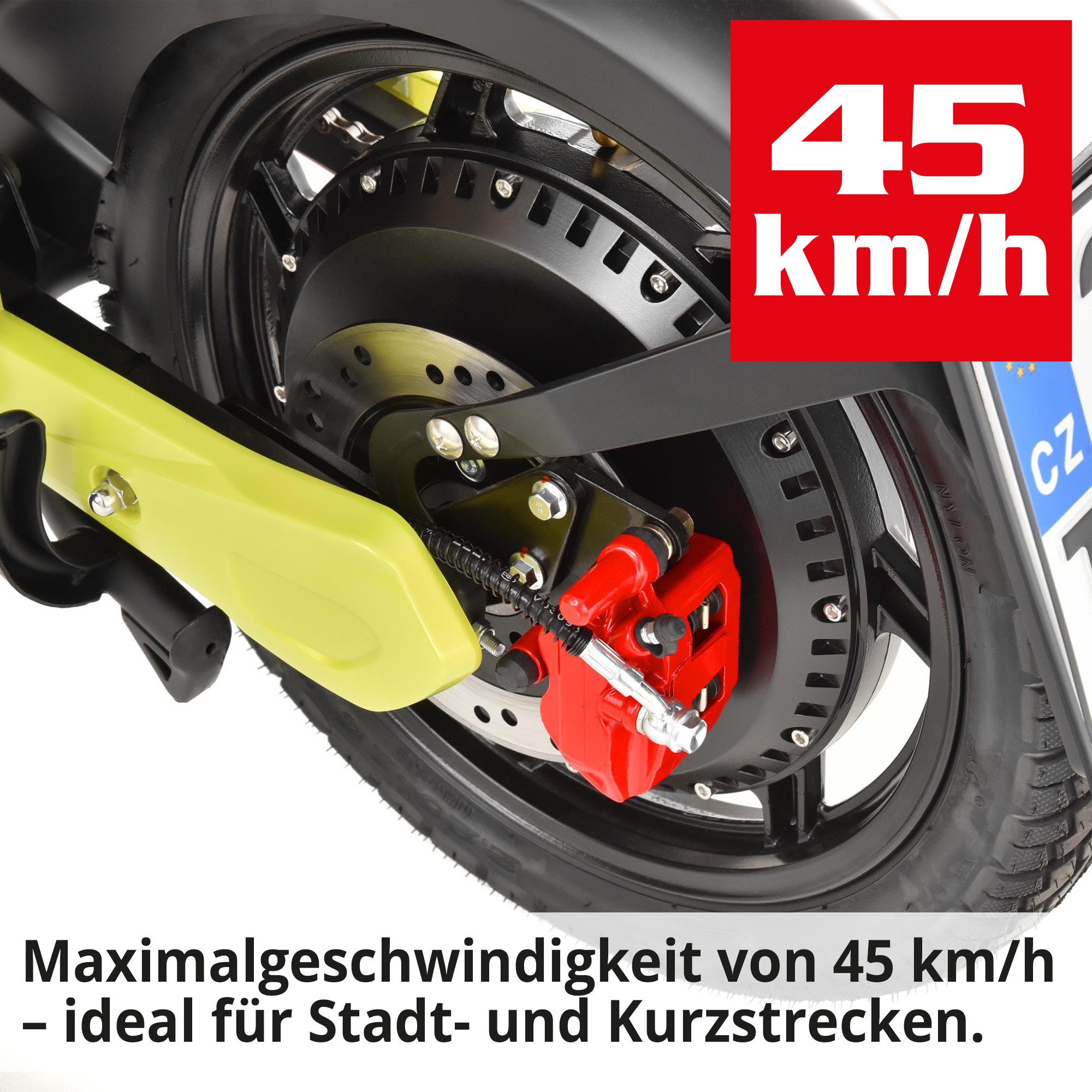Hecht E-Mofaroller BETIS Grün 48V Akku herausnehmbar bis 40 km Reichweite, 900 W, 45 km/h, Pedalantrieb, LED-Beleuchtung, Scheibenbremsen, Funkfernbedienung