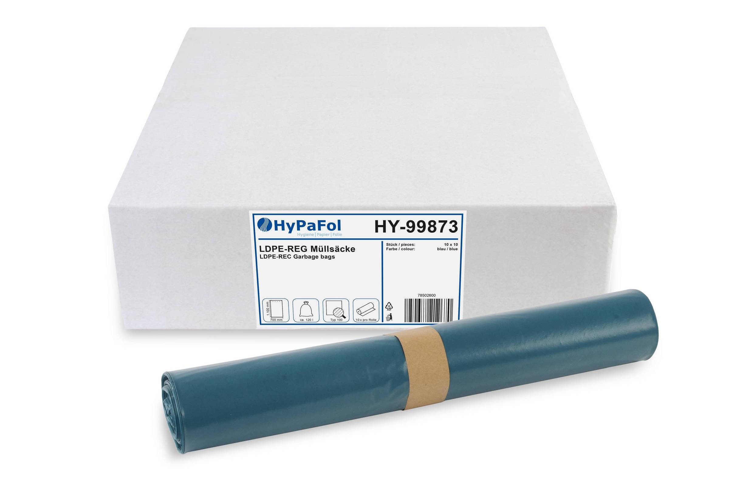 Hypafol Müllsack LDPE Müllsäcke blau Typ100, 120L, 700x1100mm, 100 St